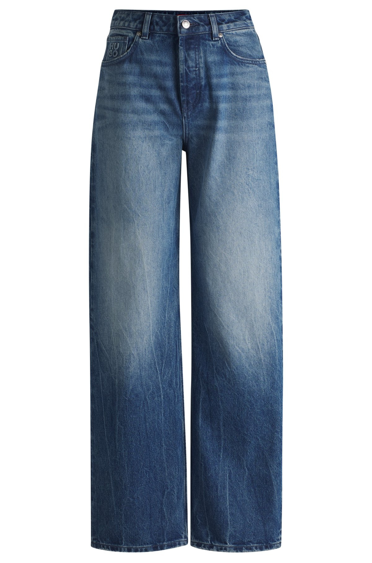 STRAIGHT-FIT WIDE-LEG JEANS IN BLUE COTTON DENIM - 1