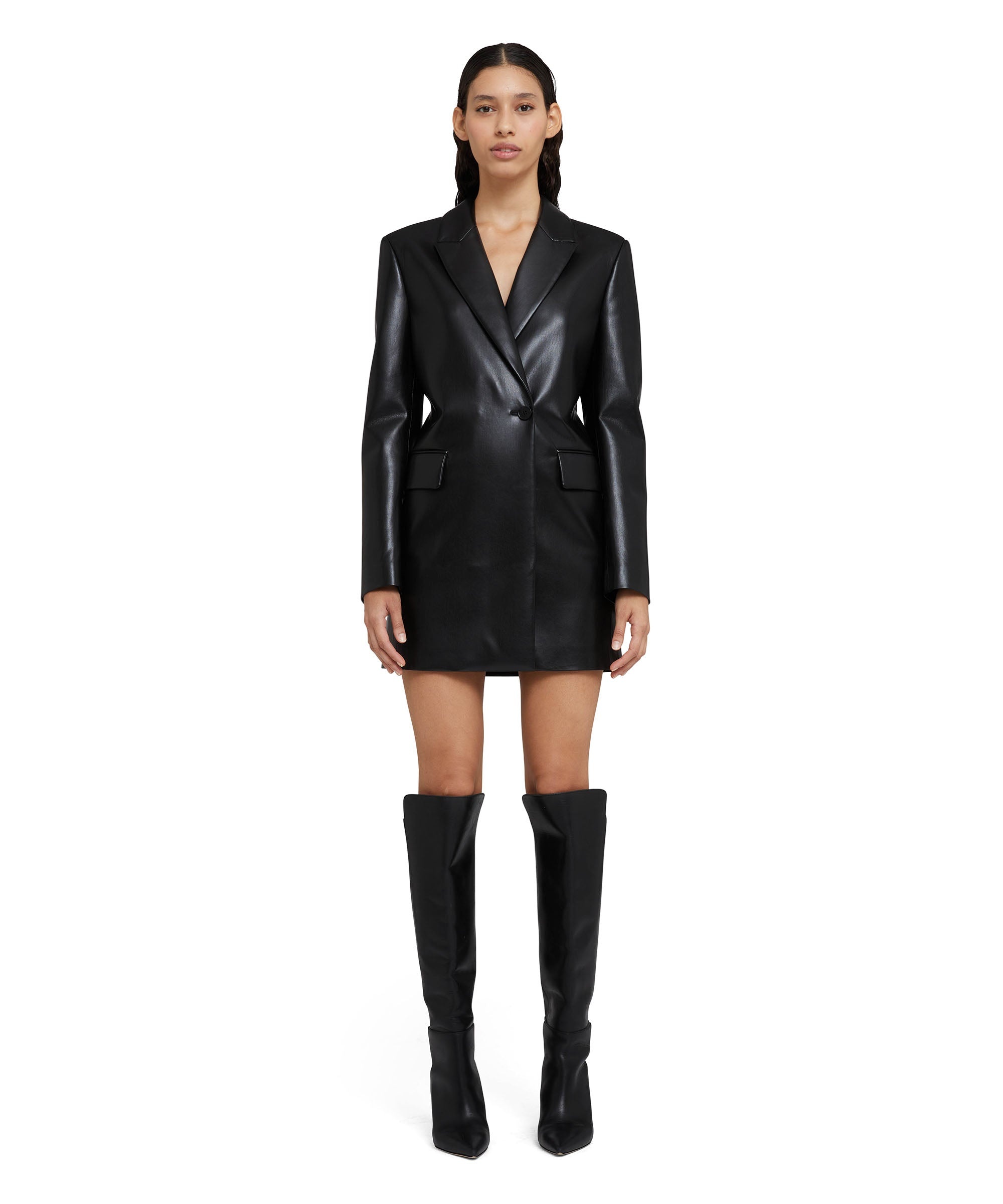 Wrap blazer dress in faux leather with detailed rear opening - 5
