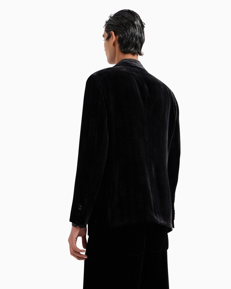 Giorgio’s single-breasted tuxedo jacket in a chevron print velvet 3