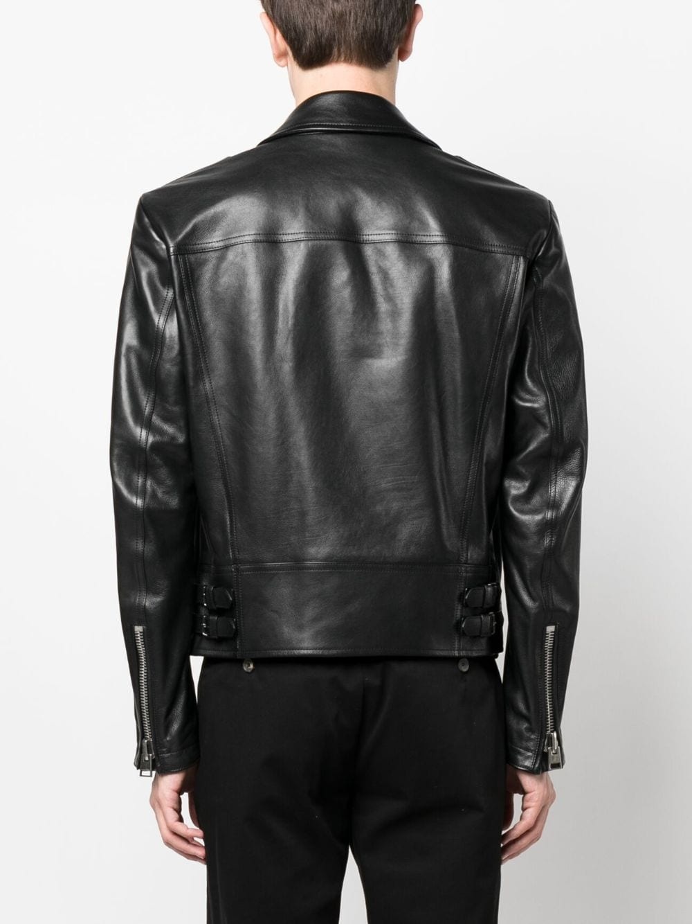 off-centre leather jacket - 4