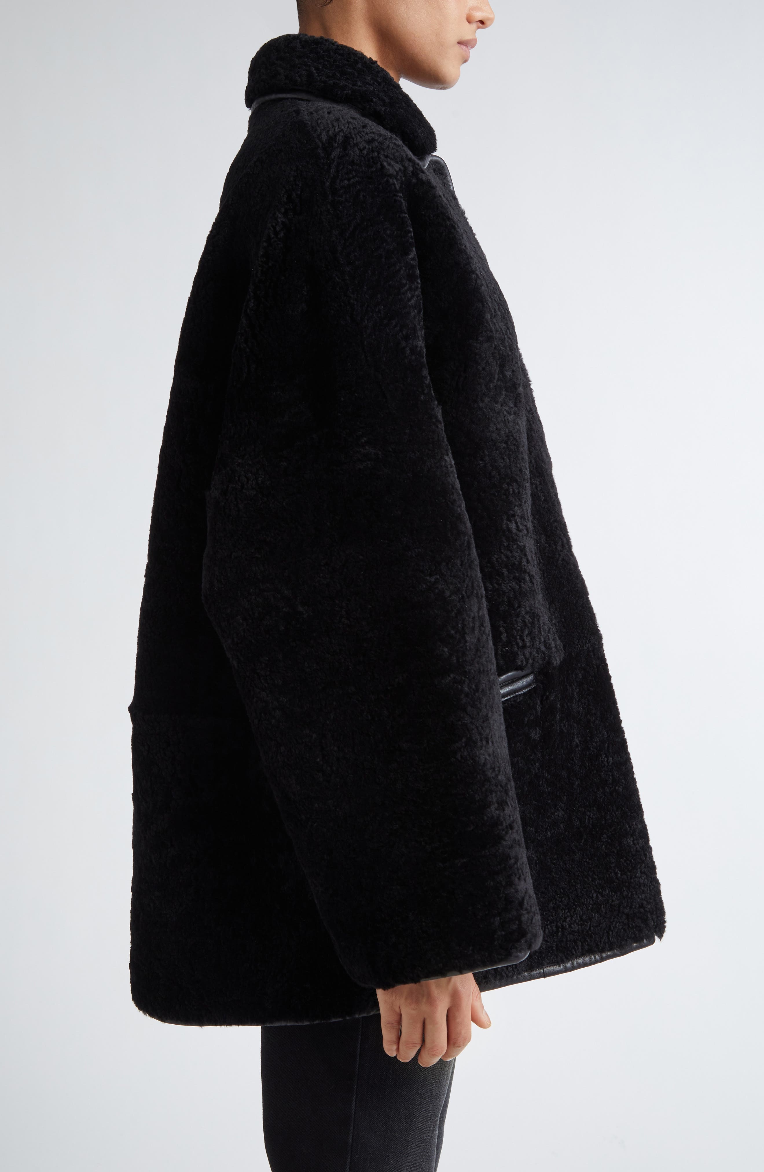 TOTEME Genuine Teddy Shearling Overshirt Jacket in Black at Nordstrom - 4