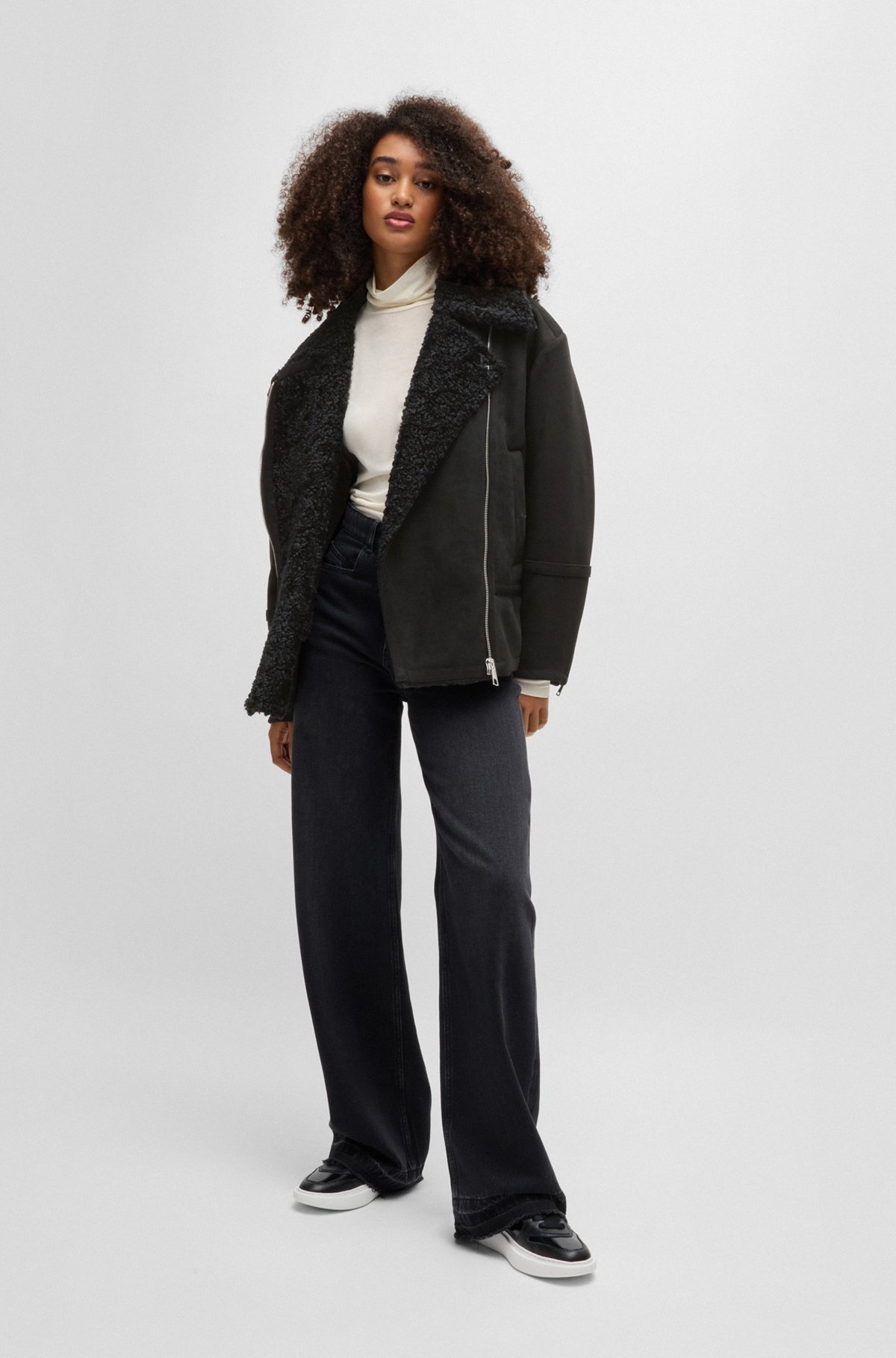 AVIATOR-STYLE JACKET IN FAUX SUEDE WITH FAUX SHEARLING - 3