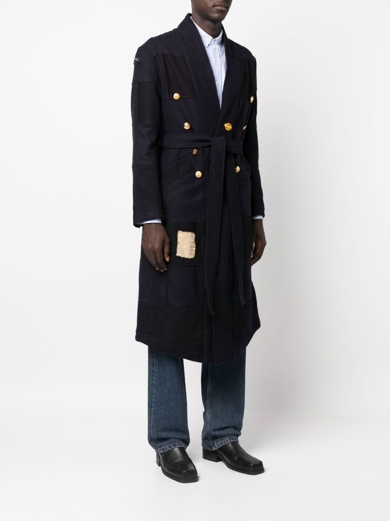 patchwork-design tie-waist coat - 3