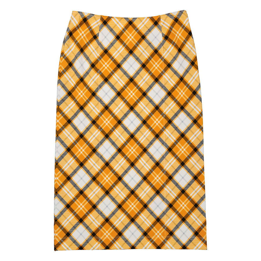 Burberry Ladies Citrus Orange Check Print Stretch Jersey Pencil Skirt - 18
