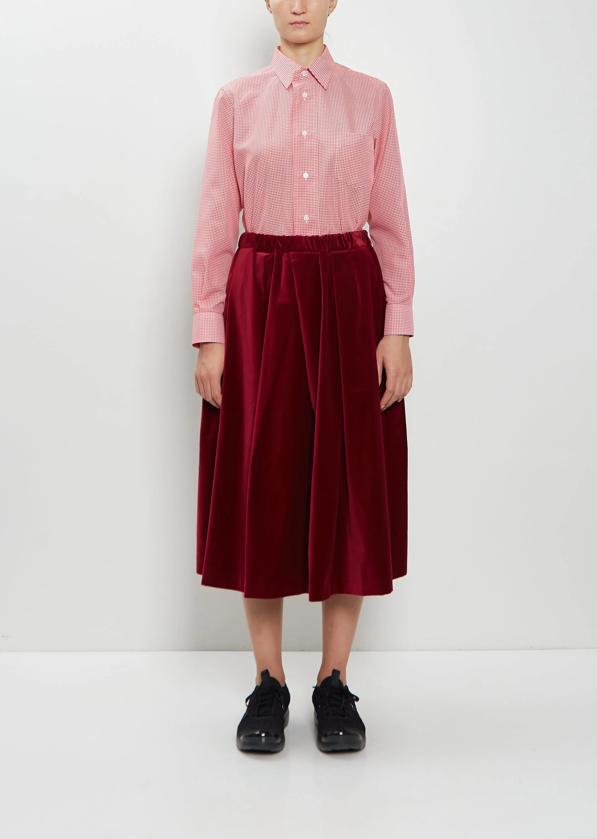 Pleated Cotton Velvet Skirt - 1