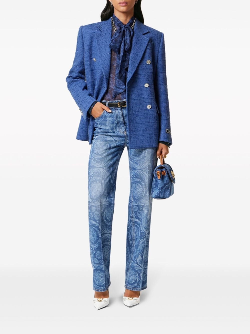 metallic-threading double-breasted blazer - 2