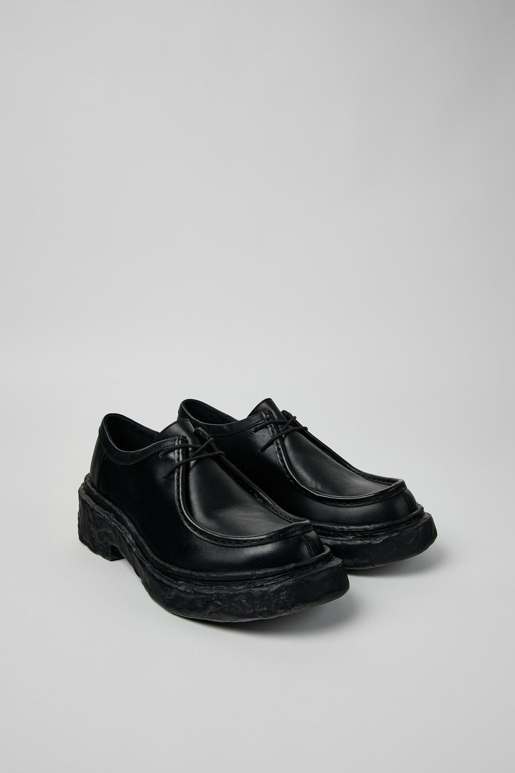 Black Leather Lace-Up Shoes - 2