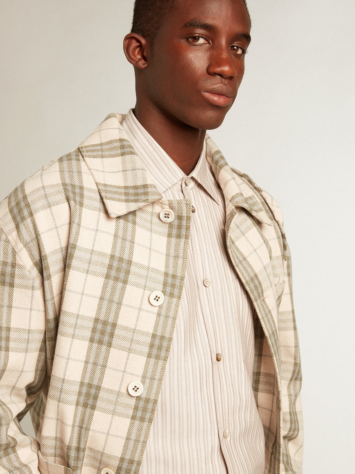 Men's viscose-blend linen shirt with striped pattern - 5
