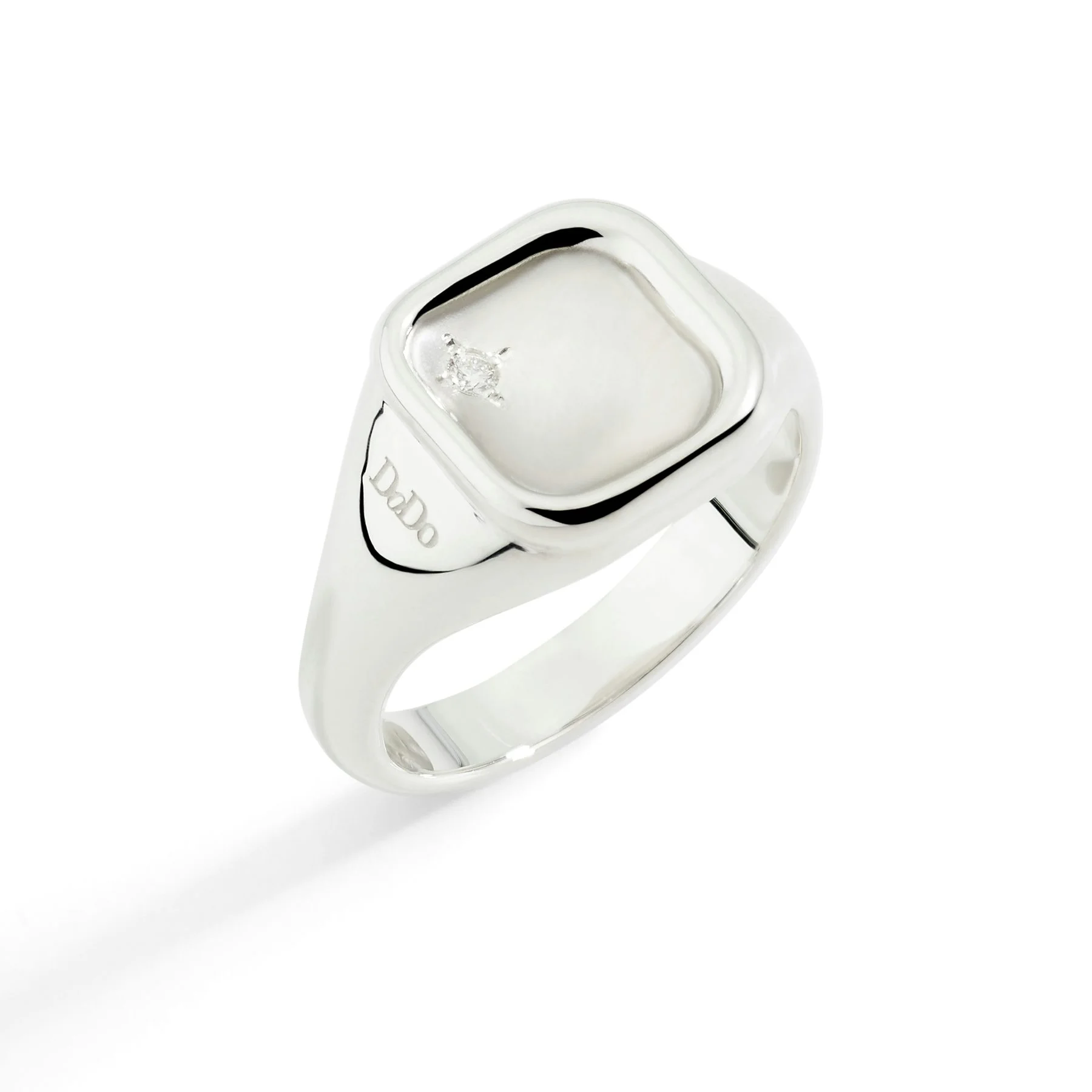 SILVER & WHITE DIAMOND SIGNET RING - 1