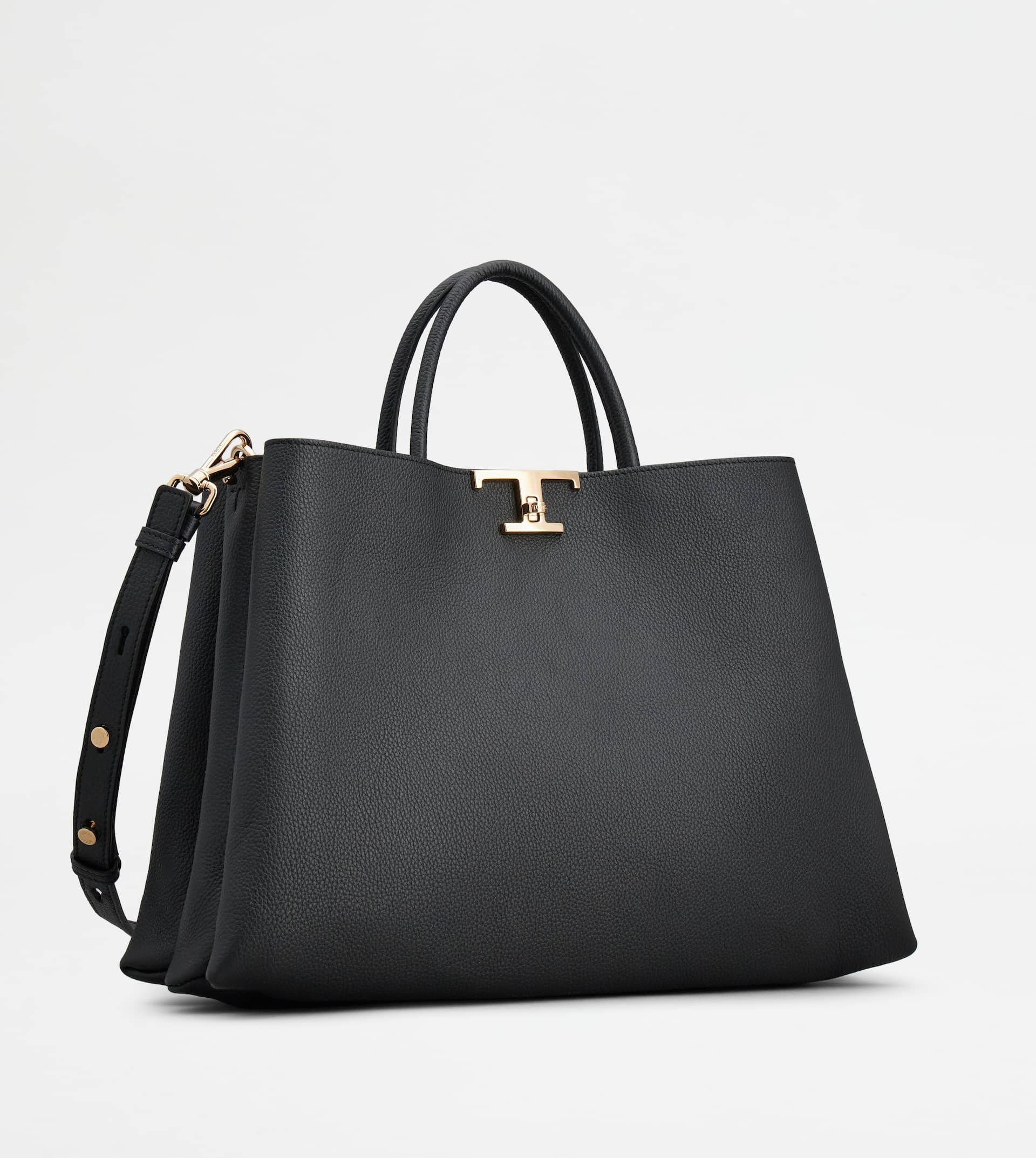 T TIMELESS SHOPPING BAG IN LEATHER MEDIUM - BLACK - 3