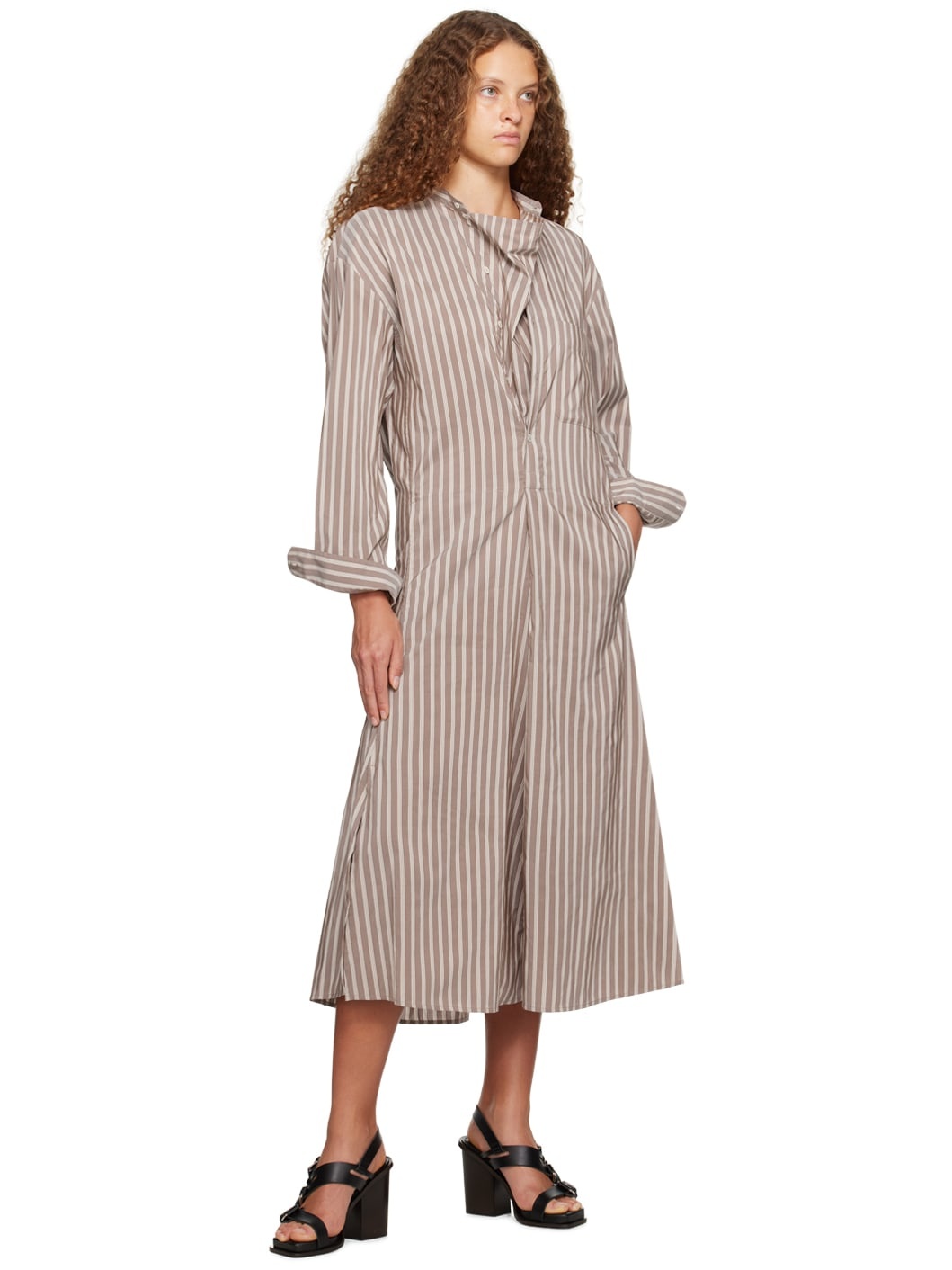 Brown Gusset Collar Midi Dress - 4