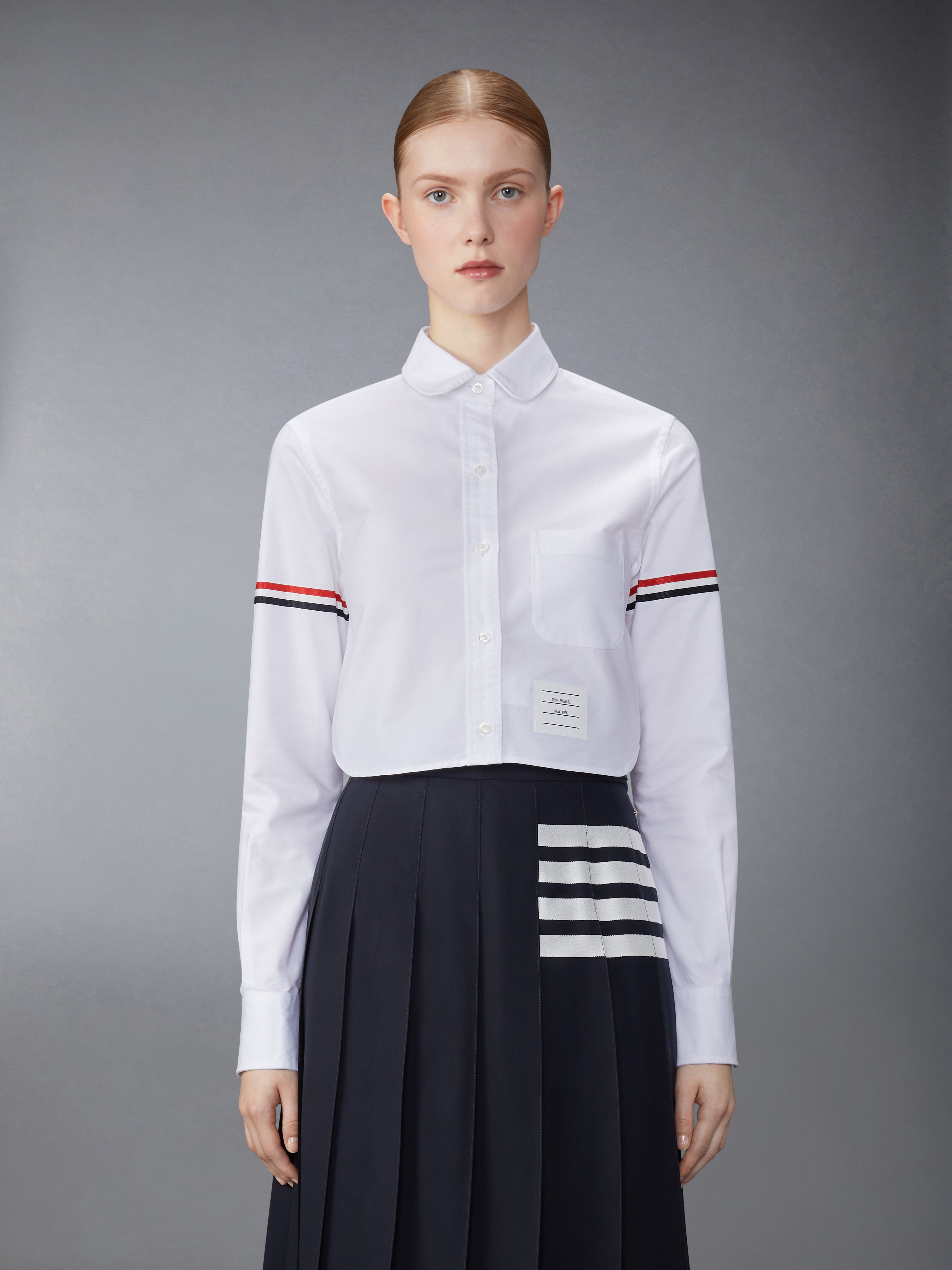 Thom Browne OXFORD ARMBAND CROPPED ROUND COLLAR SHIRT