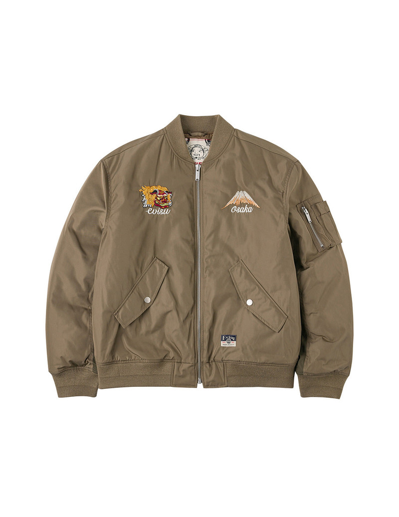 Logo and Godhead Lion Dance Embroidery Relax Fit Bomber Jacket - 1