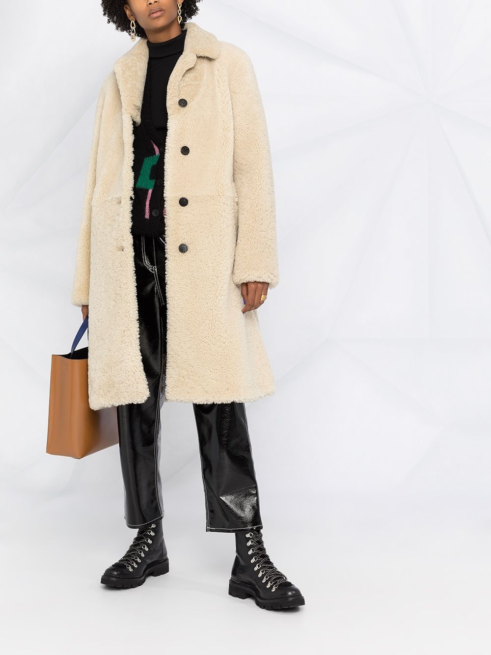 single-breasted shearling coat - 2