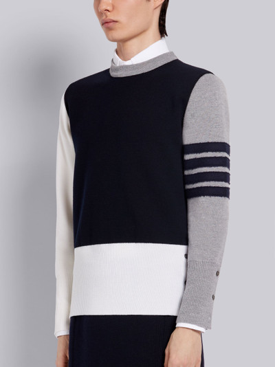 Thom Browne Navy Fun-Mix Milano Stitch Fine Merino Wool Crewneck Shetland 4-Bar Pullover outlook