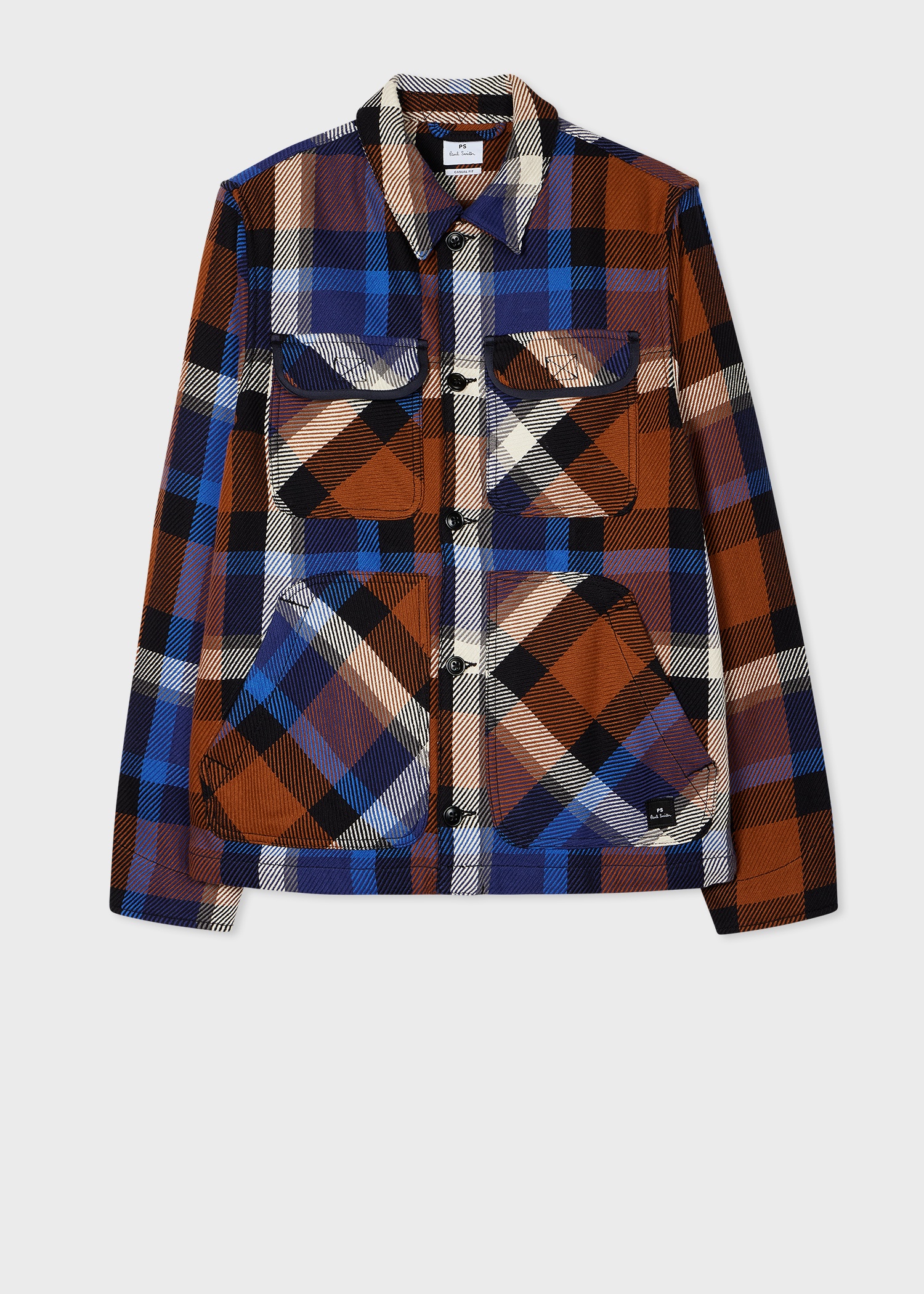 Paul Smith Blue Rust Check Cotton Shirt Jacket REVERSIBLE