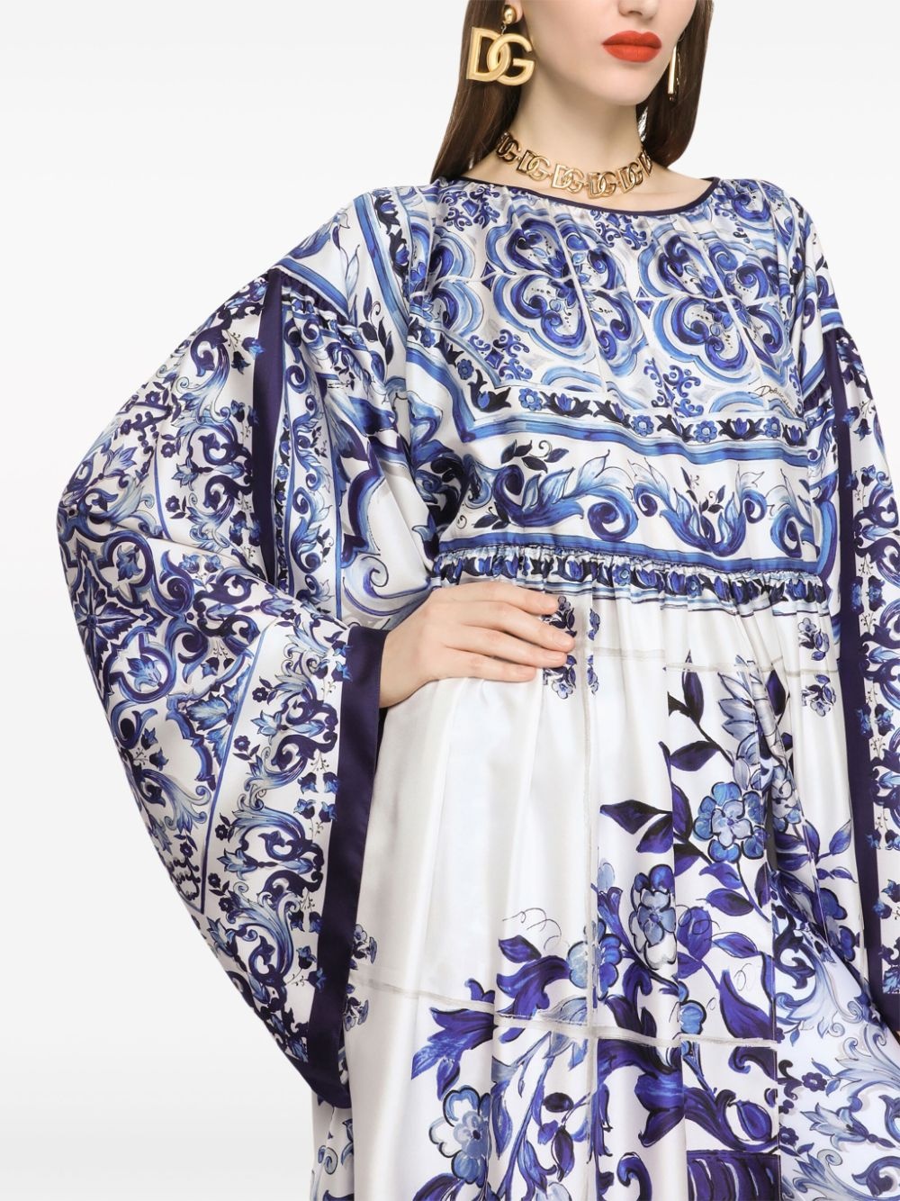 majolica-print silk dress - 5