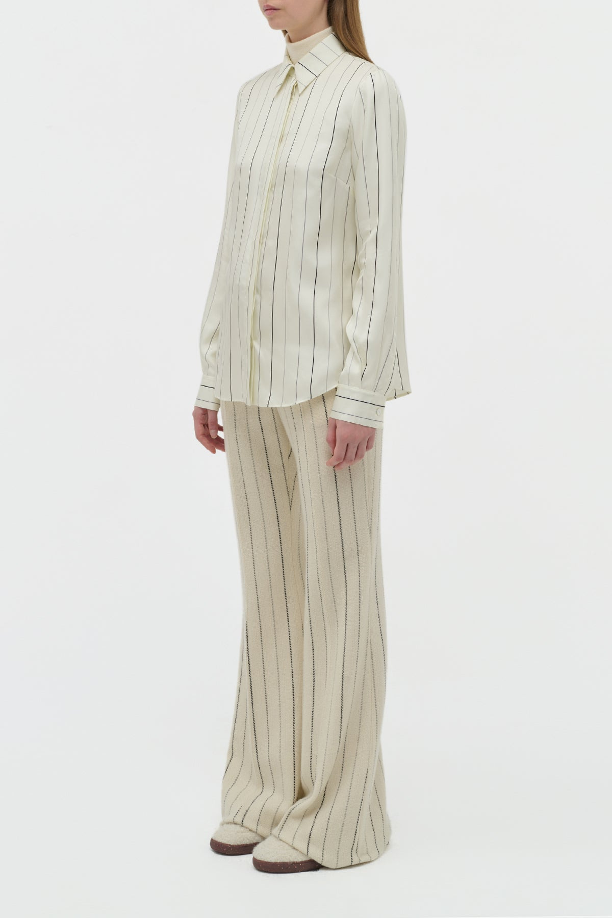 Henri Blouse in Ivory Multi Pinstripe Silk Twill - 3