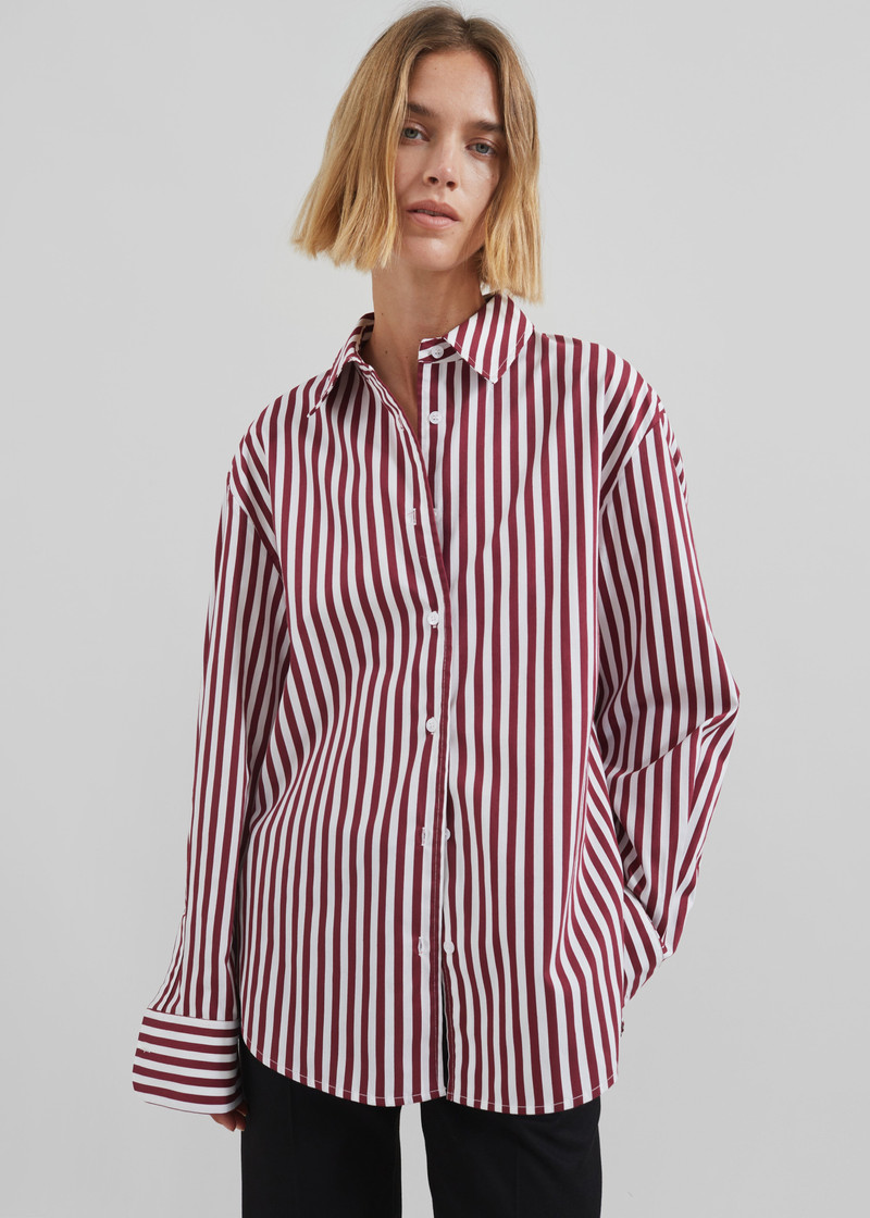Peri Striped Poplin Shirt - Burgundy/White 10