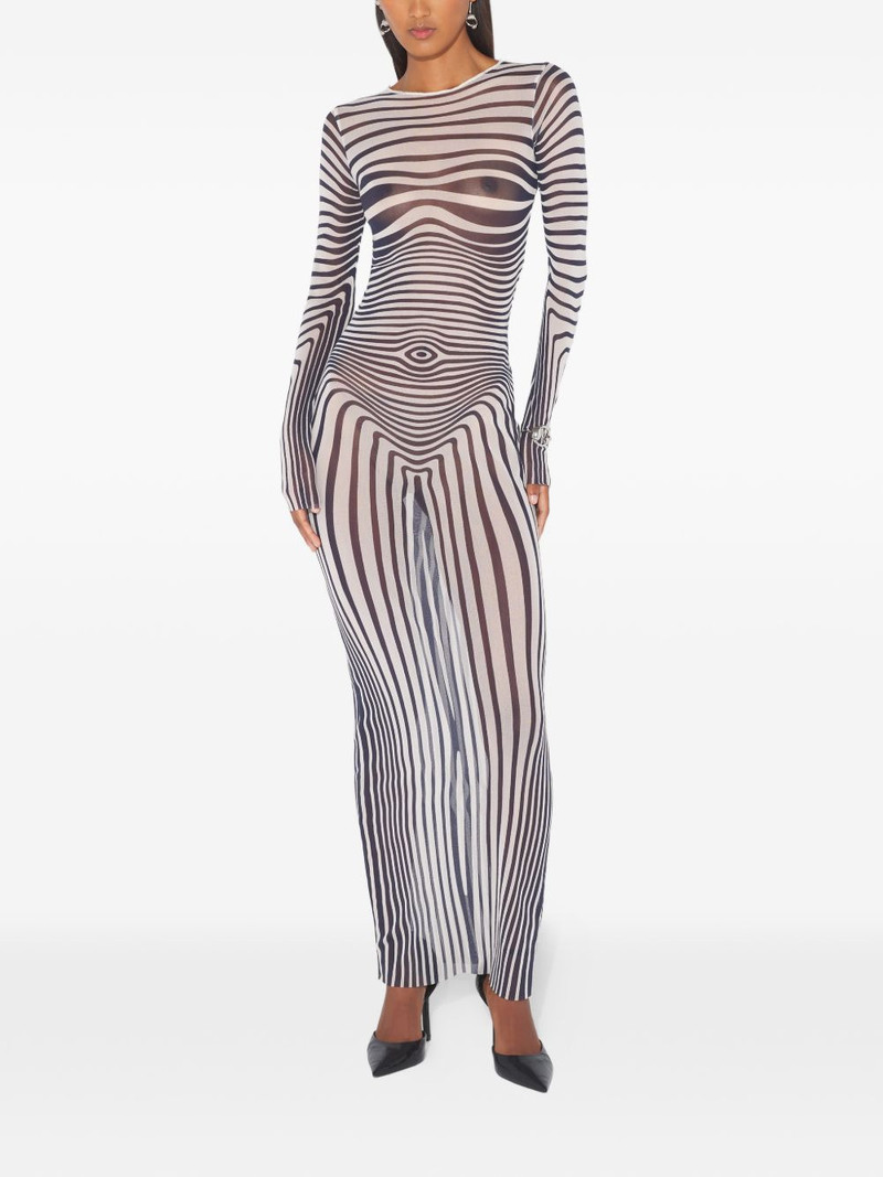 Jean Paul Gaultier long-sleeves morphing-stripes maxi dress outlook
