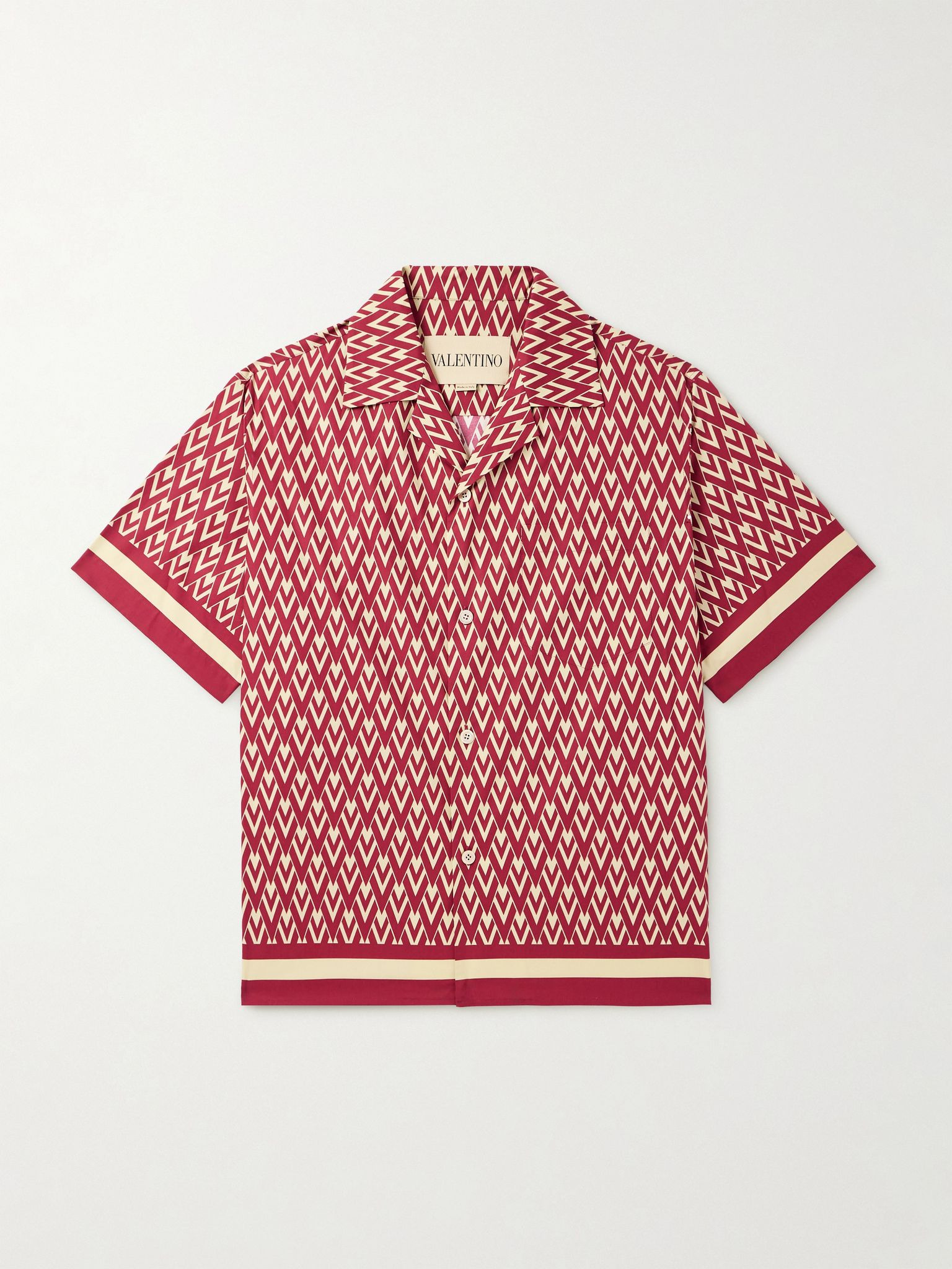 Camp-Collar Printed Cotton-Twill Shirt Red - 1