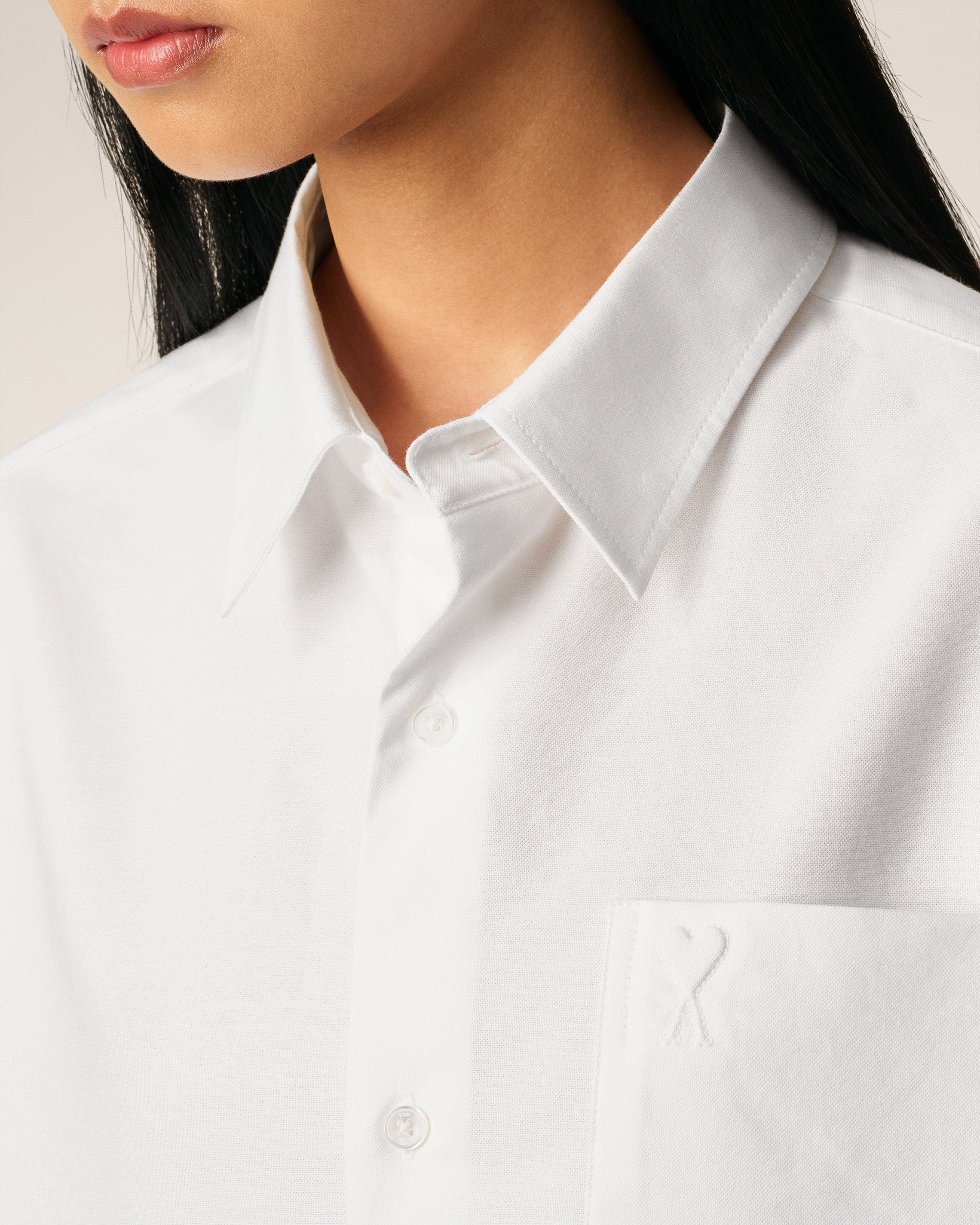 WHITE COTTON AMI DE COEUR BOXY SHIRT - 4