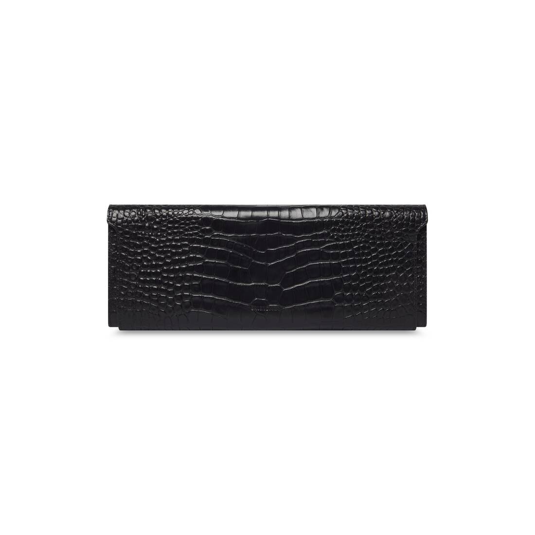 Women's Money Elongate Pouch With Chain Crocodile Embossed  in Black - 4