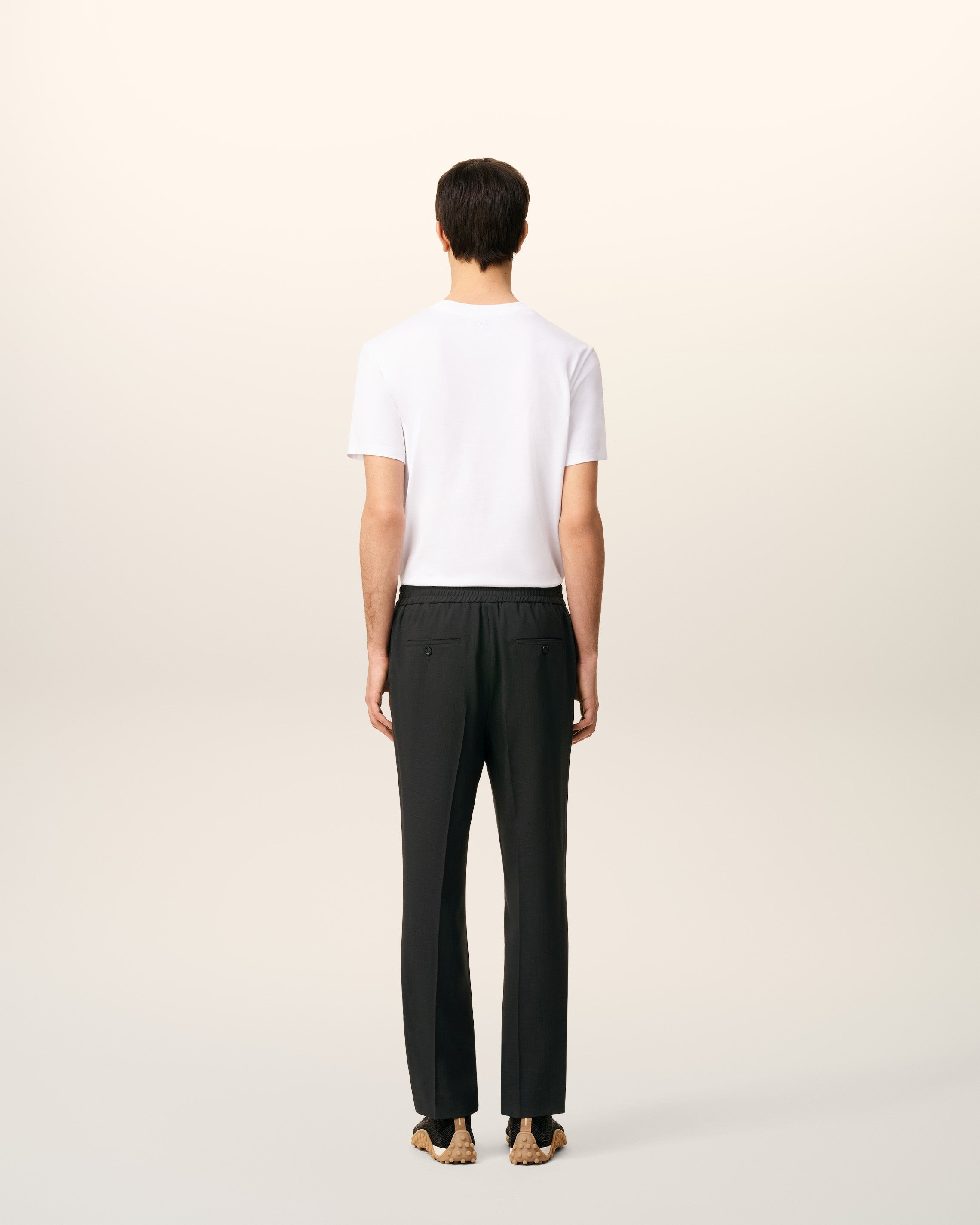 BLACK WOOL ELASTICATED WAIST TROUSERS - 5