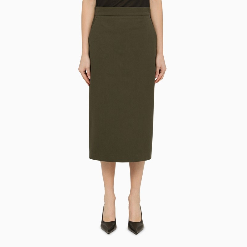 Classic olive green cotton midi skirt - 1
