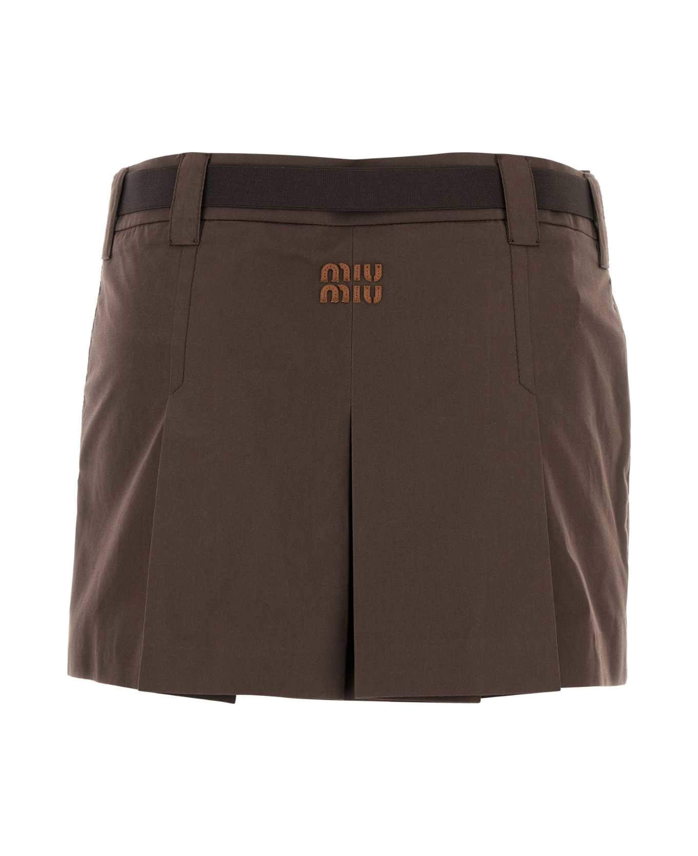 Brown Cotton Blend Mini Skirt - 2