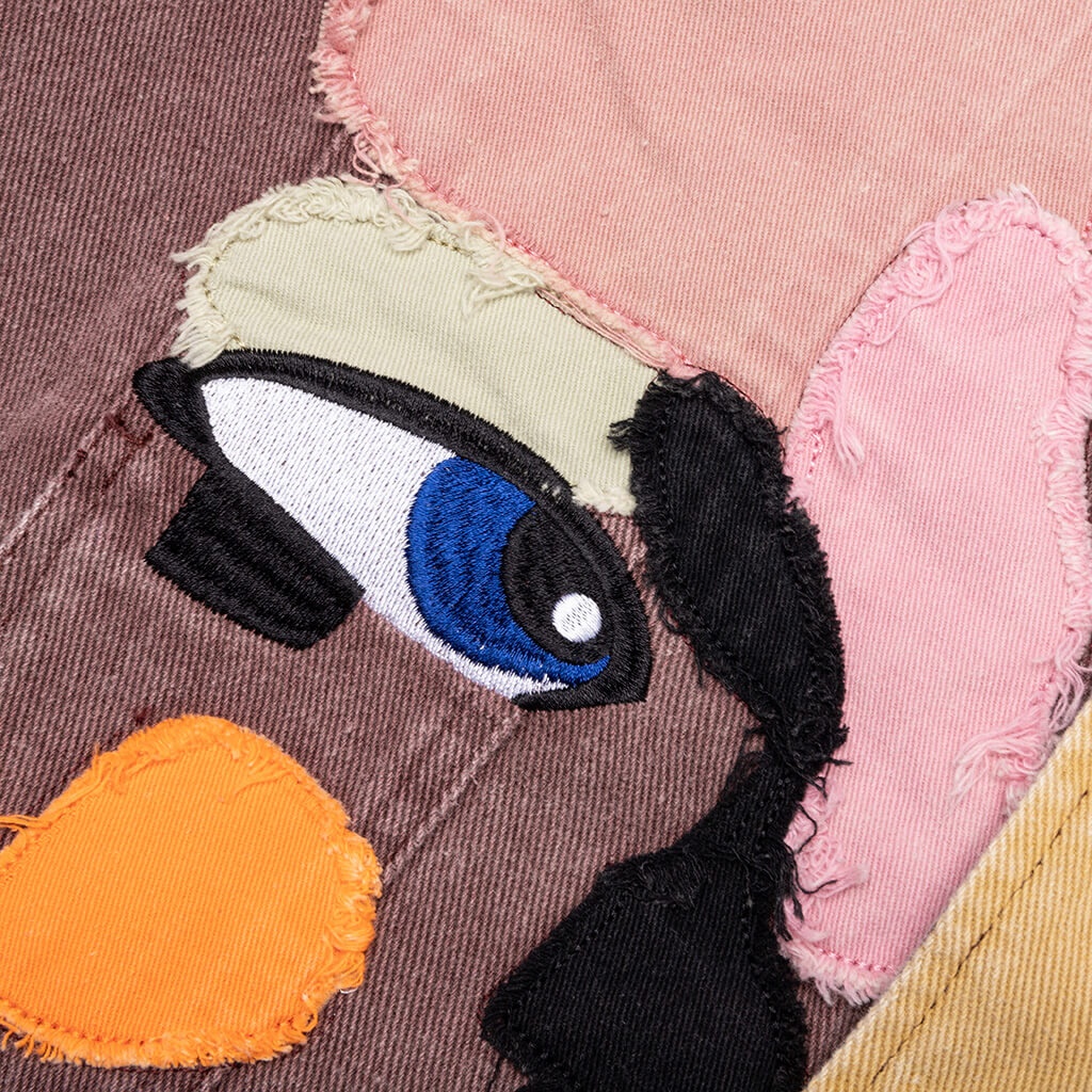 PATCHWORK FACE COLORBLOCKED TWILL JACKET - BROWN/MULTI - 4