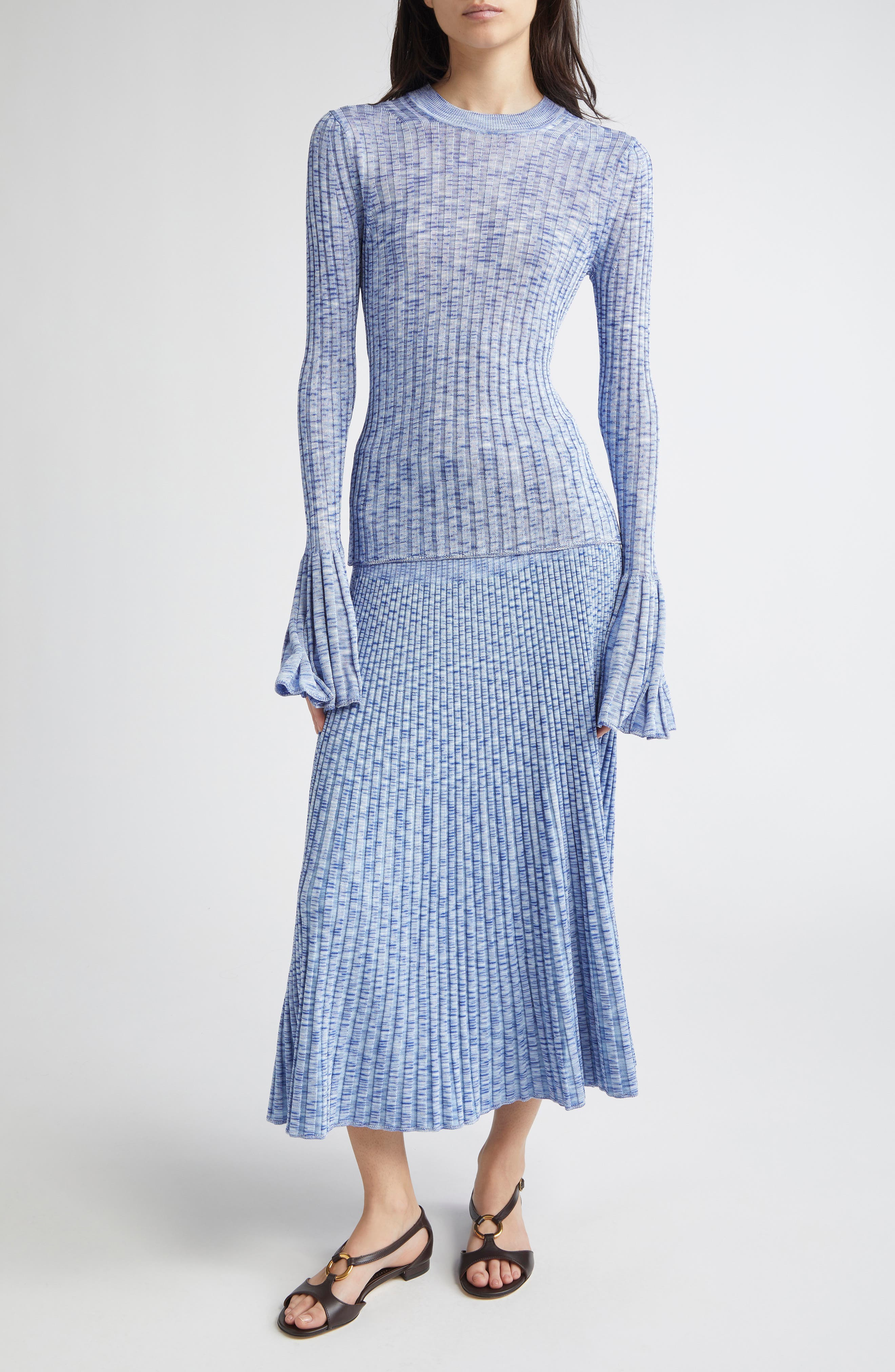 Zimmermann Hypotic Bell Sleeve Mouliné Rib Sweater in Blue Multi at Nordstrom - 2