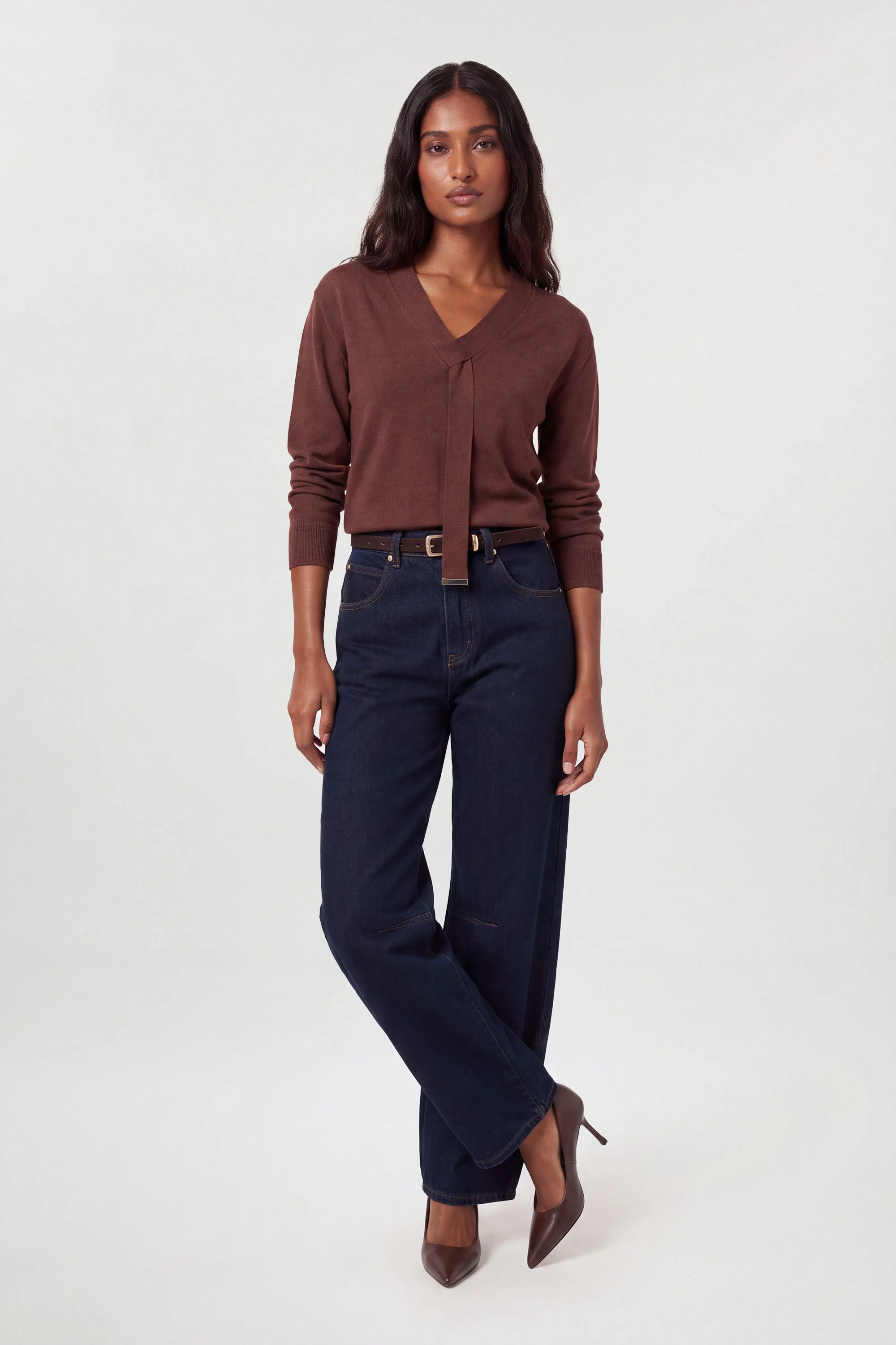 Viscose Blend Tie Neck Knit Jumper - 1
