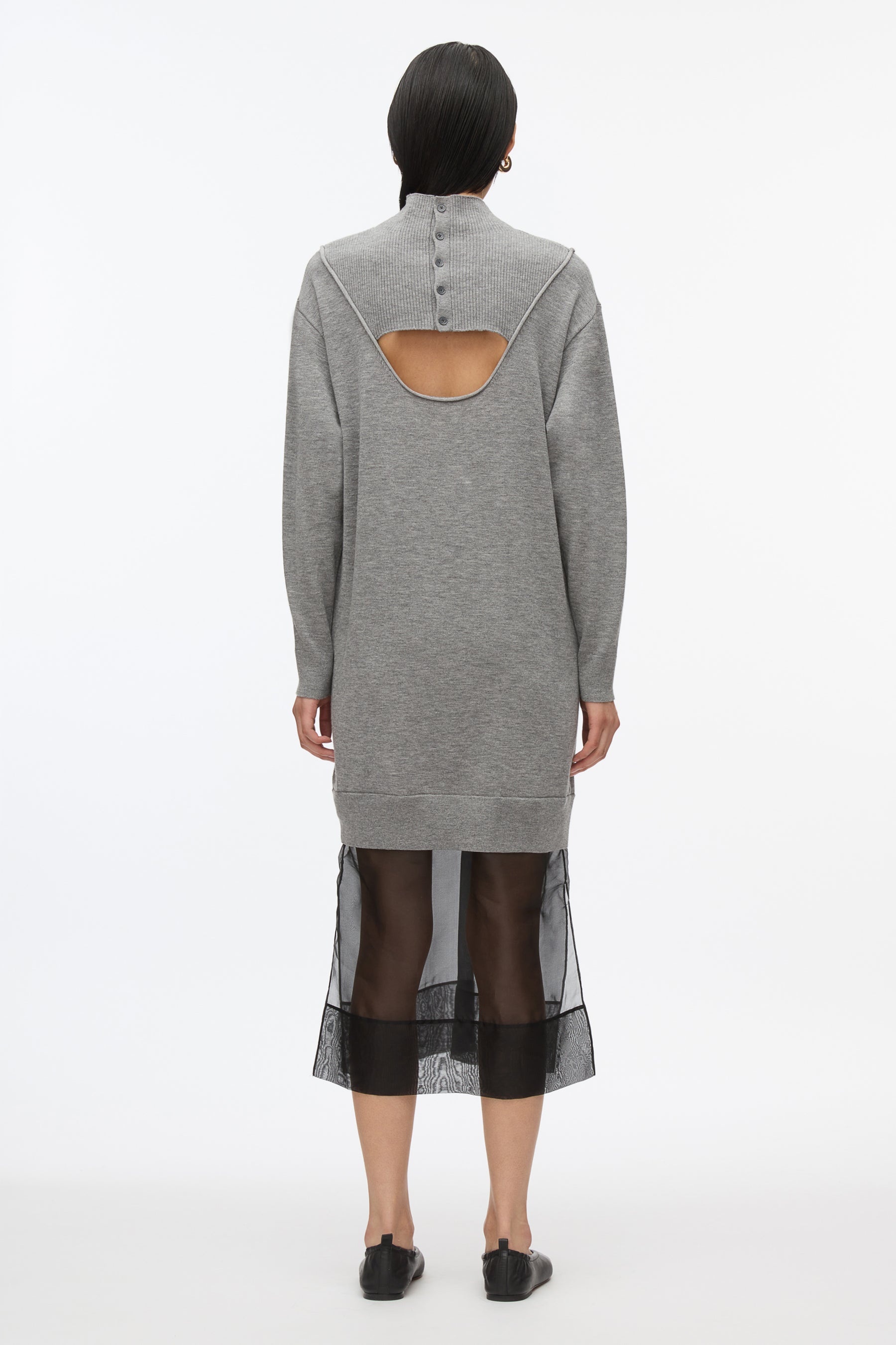 Mockneck Knit Dress with Lace Inlay - 3