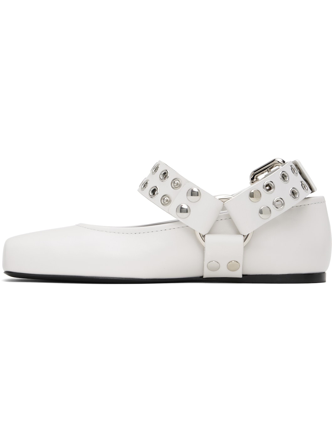 White Biker Ballerina Flats - 3