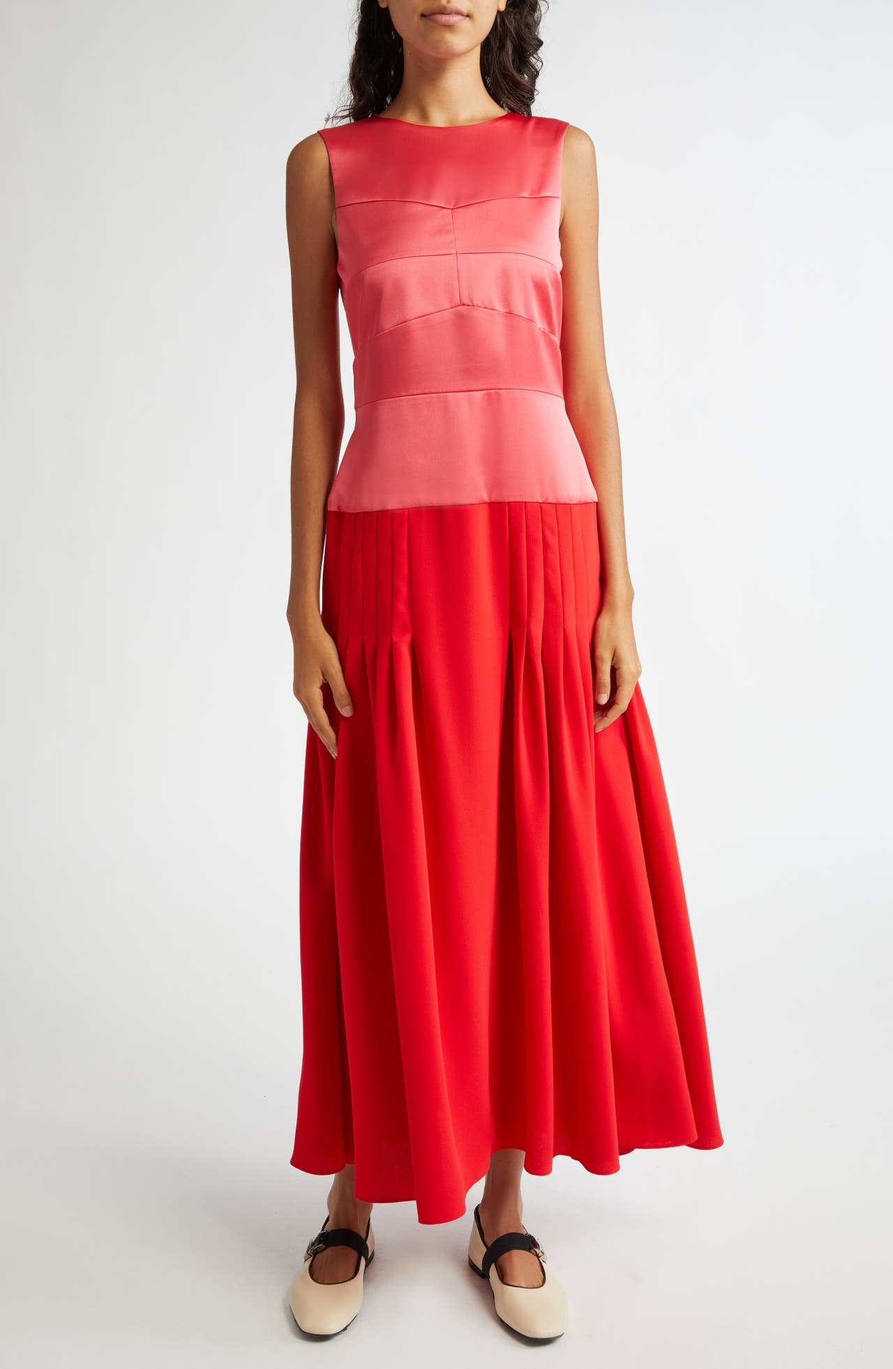 Molly Goddard Ebba Drop Waist Mixed Media Dress in Pink Red at Nordstrom - 1