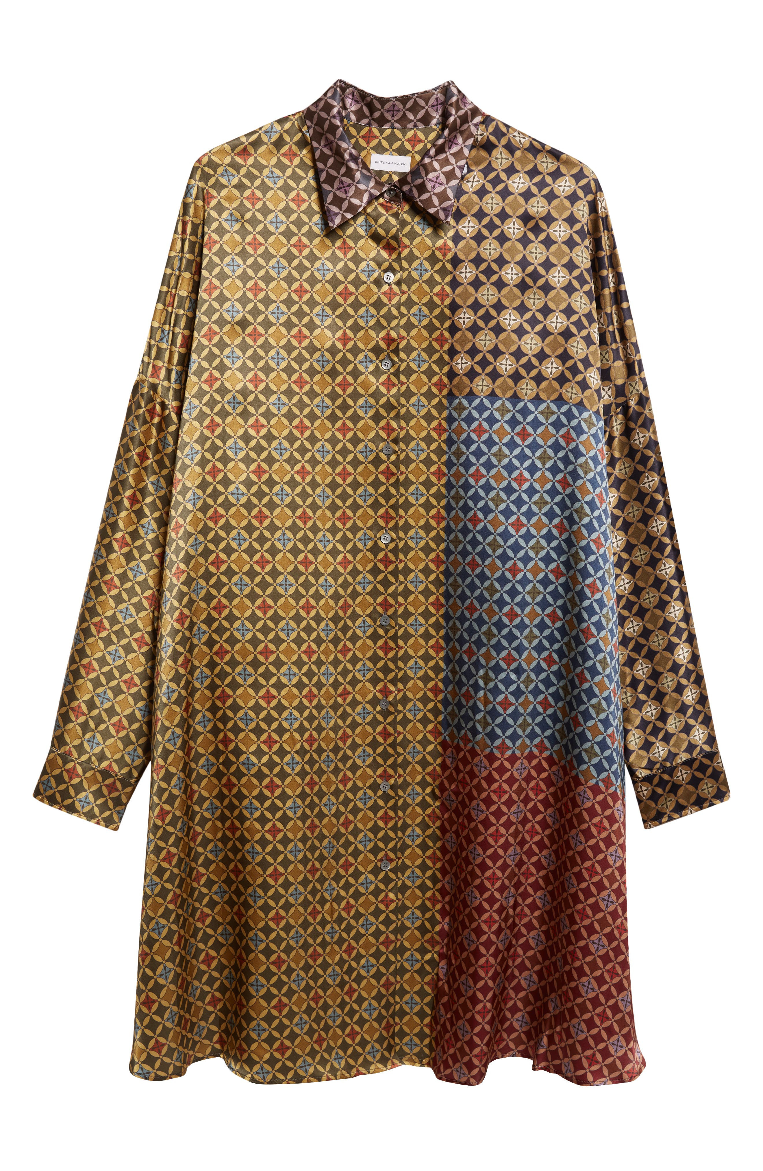 Dries Van Noten Dasia Tie Print Long Sleeve Silk Satin Shirtdress in Dessin A at Nordstrom - 5
