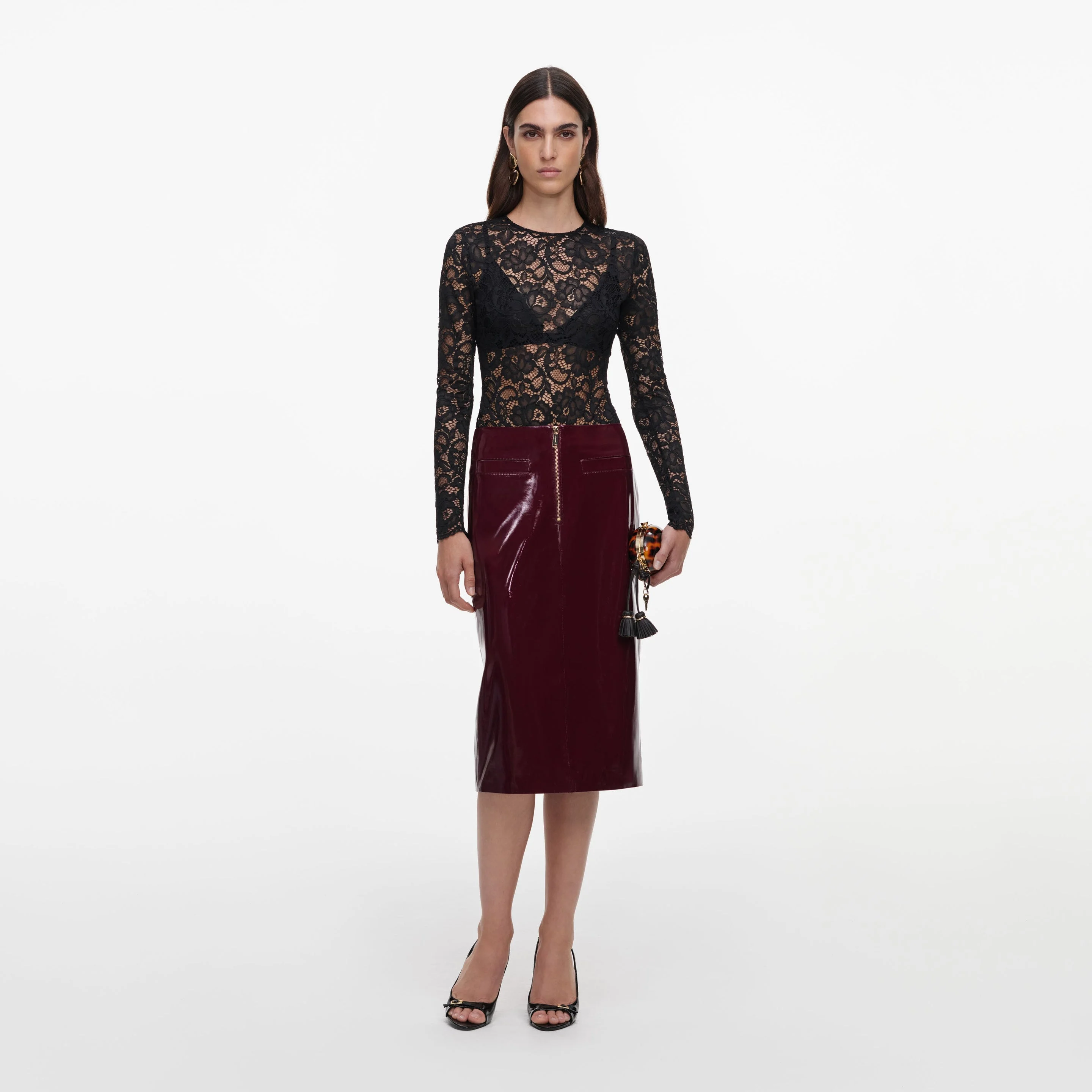 Purple Faux Leather Skirt - 1