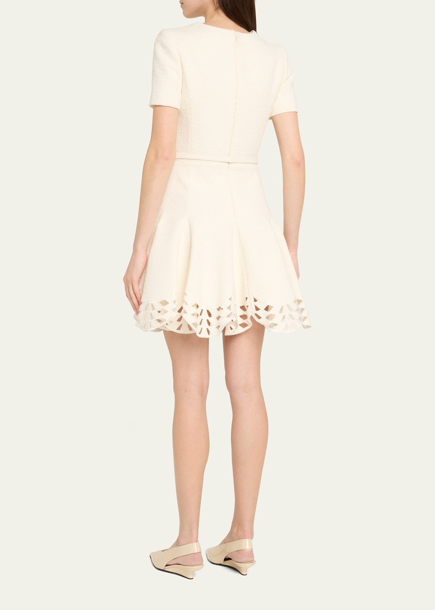 Short-Sleeve Cutout-Hem Tweed Mini Dress With Belt - 3