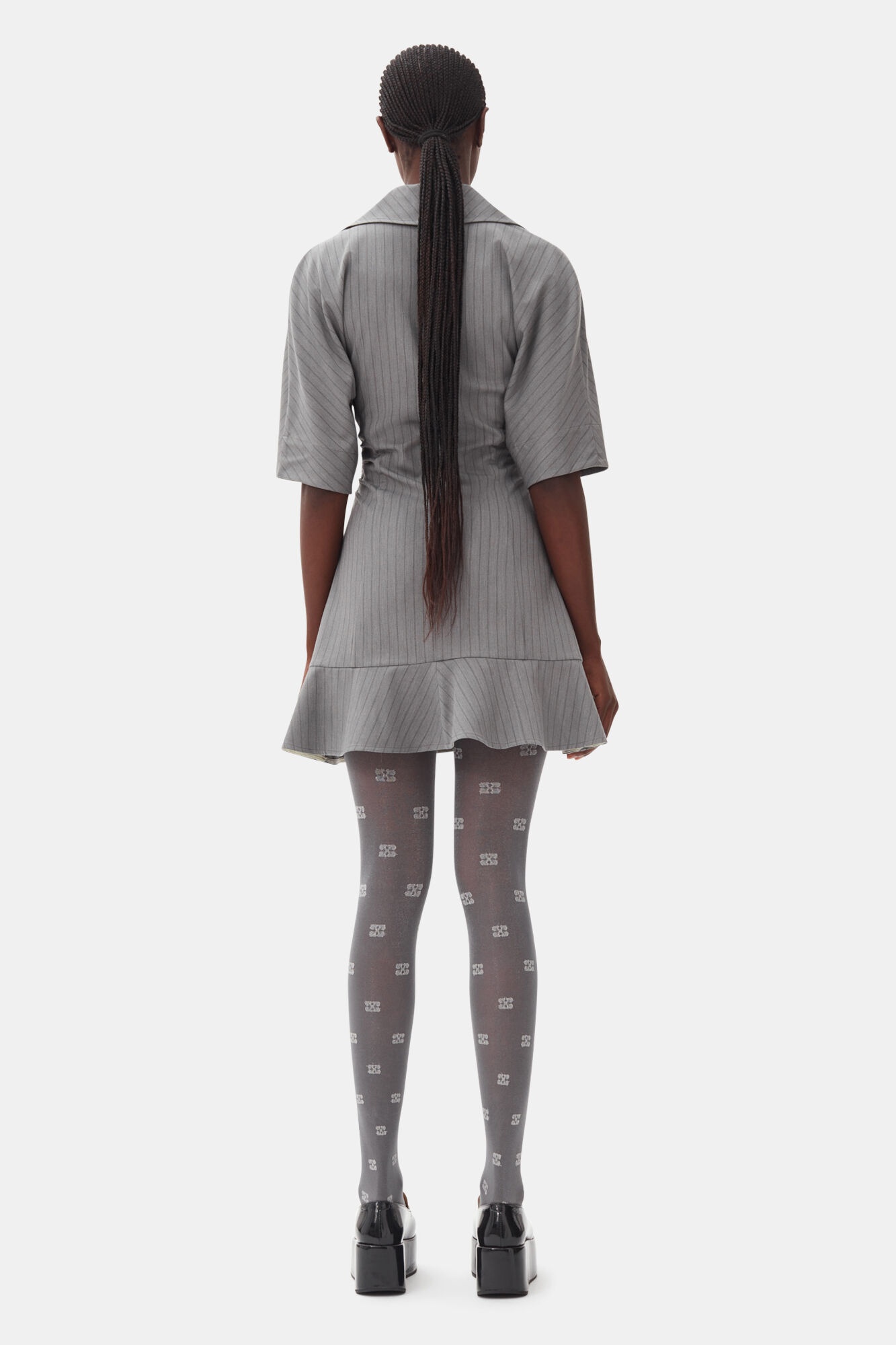 GREY STRIPED SUITING MINI DRESS - 5