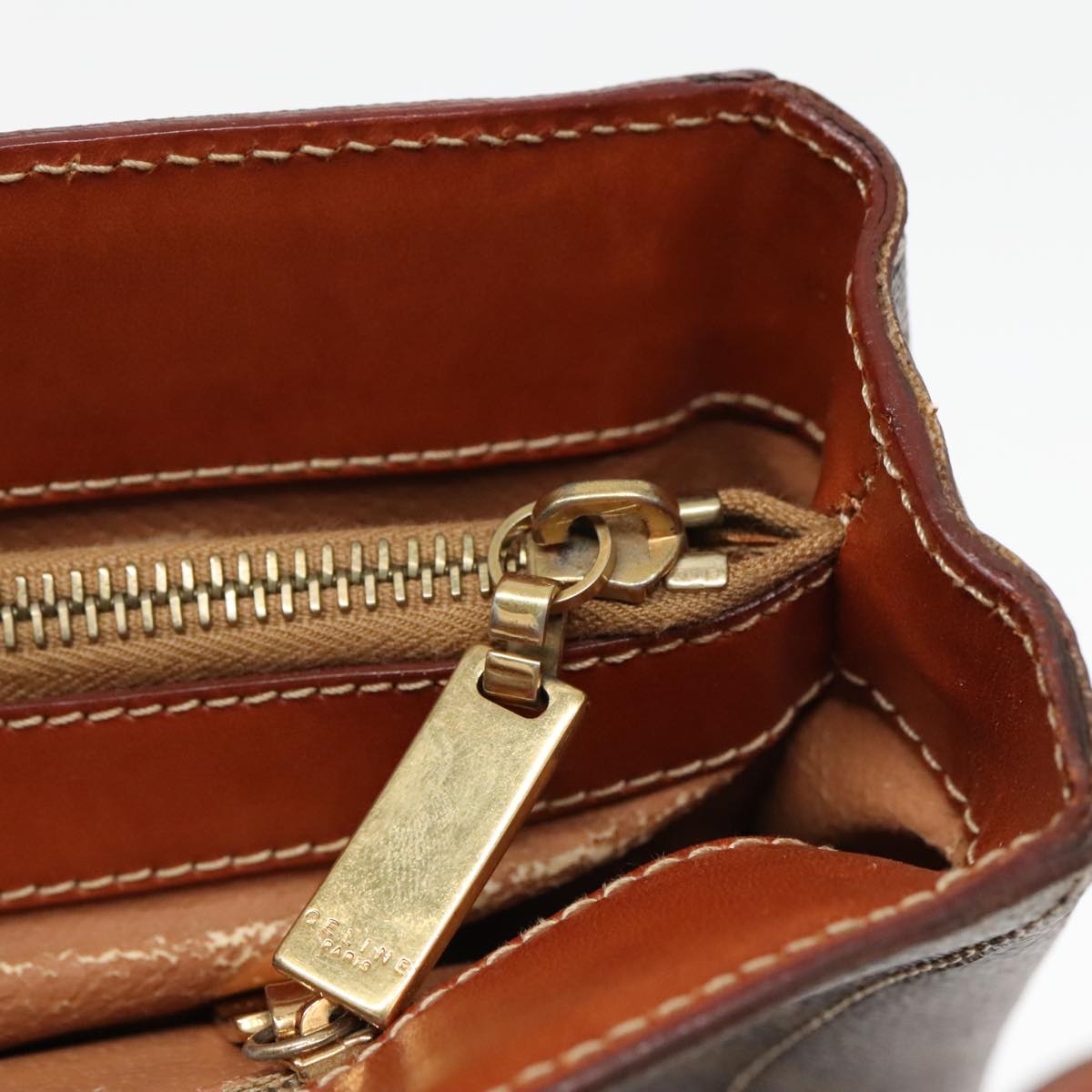 CELINE Macadam Canvas Hand Bag Pvc Leather Brown Gold - 15