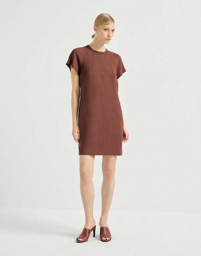 Viscose and linen fluid twill t-shirt dress with shiny trim 2