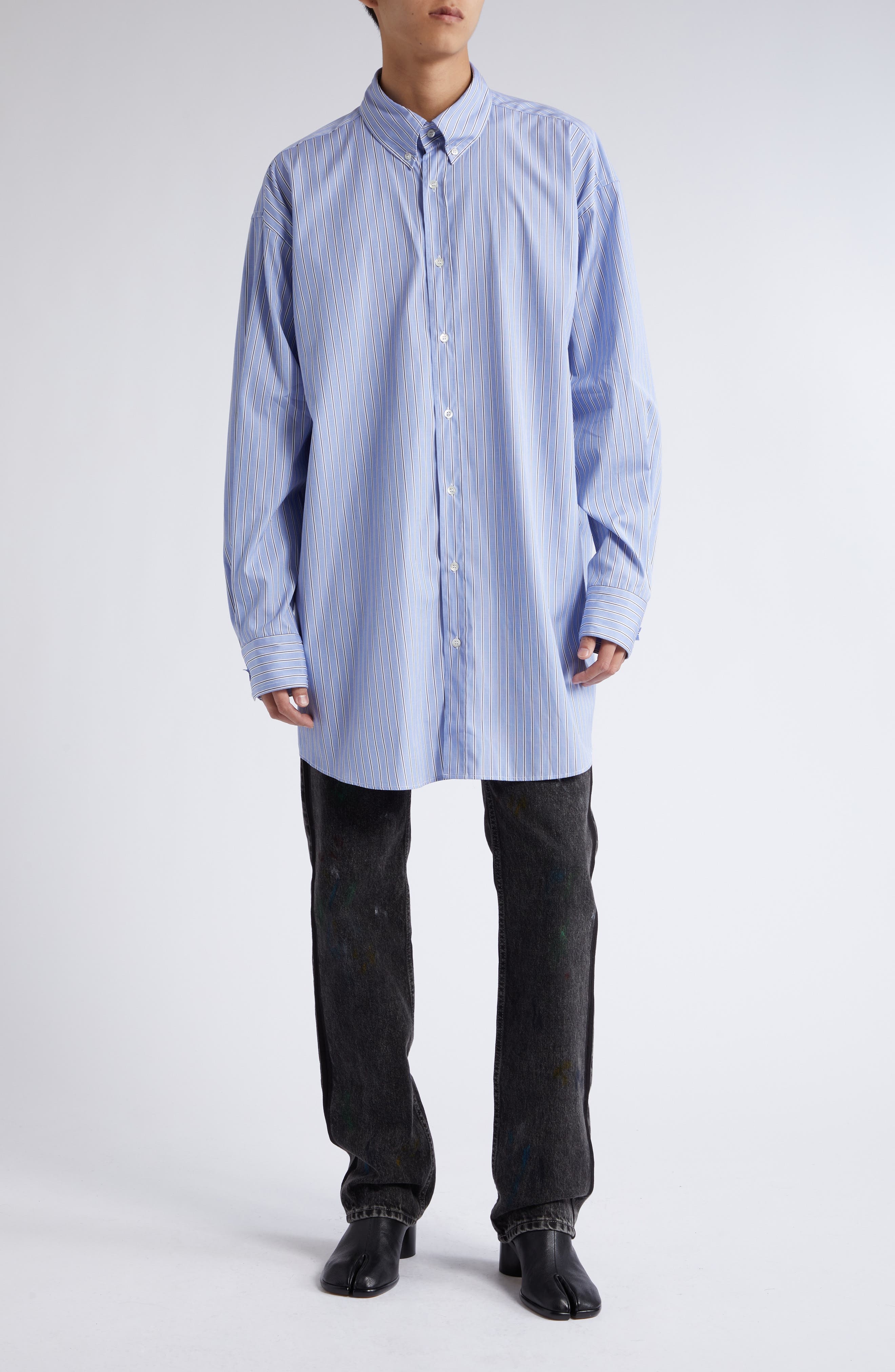 Stripe Oversize Organic Cotton Oxford Button-Down Shirt - 2