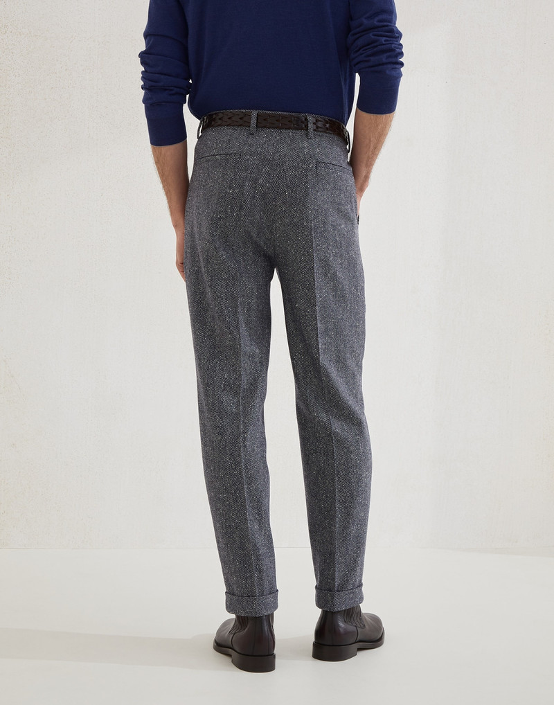 Brunello Cucinelli Wool and cashmere flecked chevron leisure fit trousers with pleat outlook