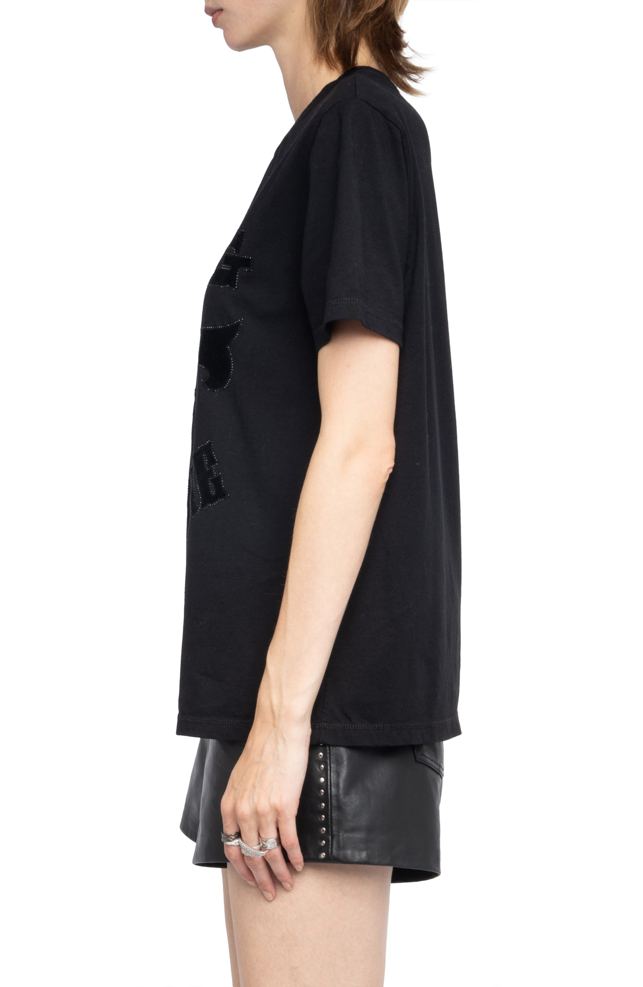 Zadig & Voltaire Edwin Crystal Embellished Flocked Logo T-Shirt in Black at Nordstrom - 3
