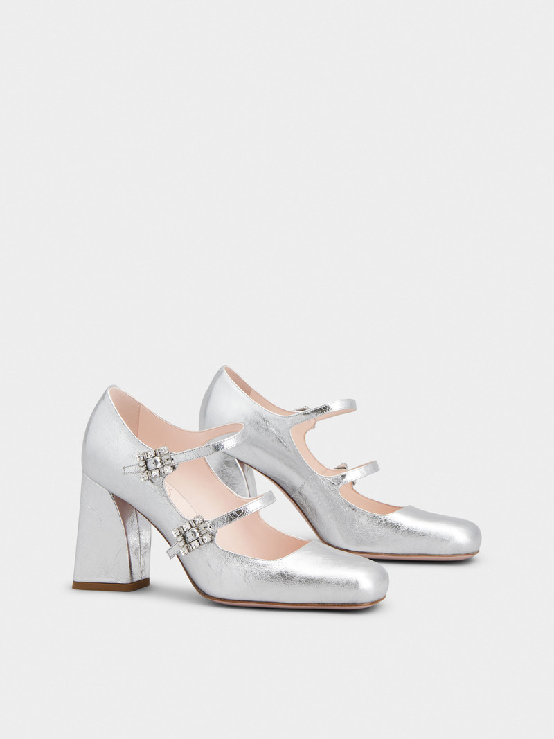Roger Vivier Mini Très Vivier Strass Buckle Babies Pumps in Leather outlook