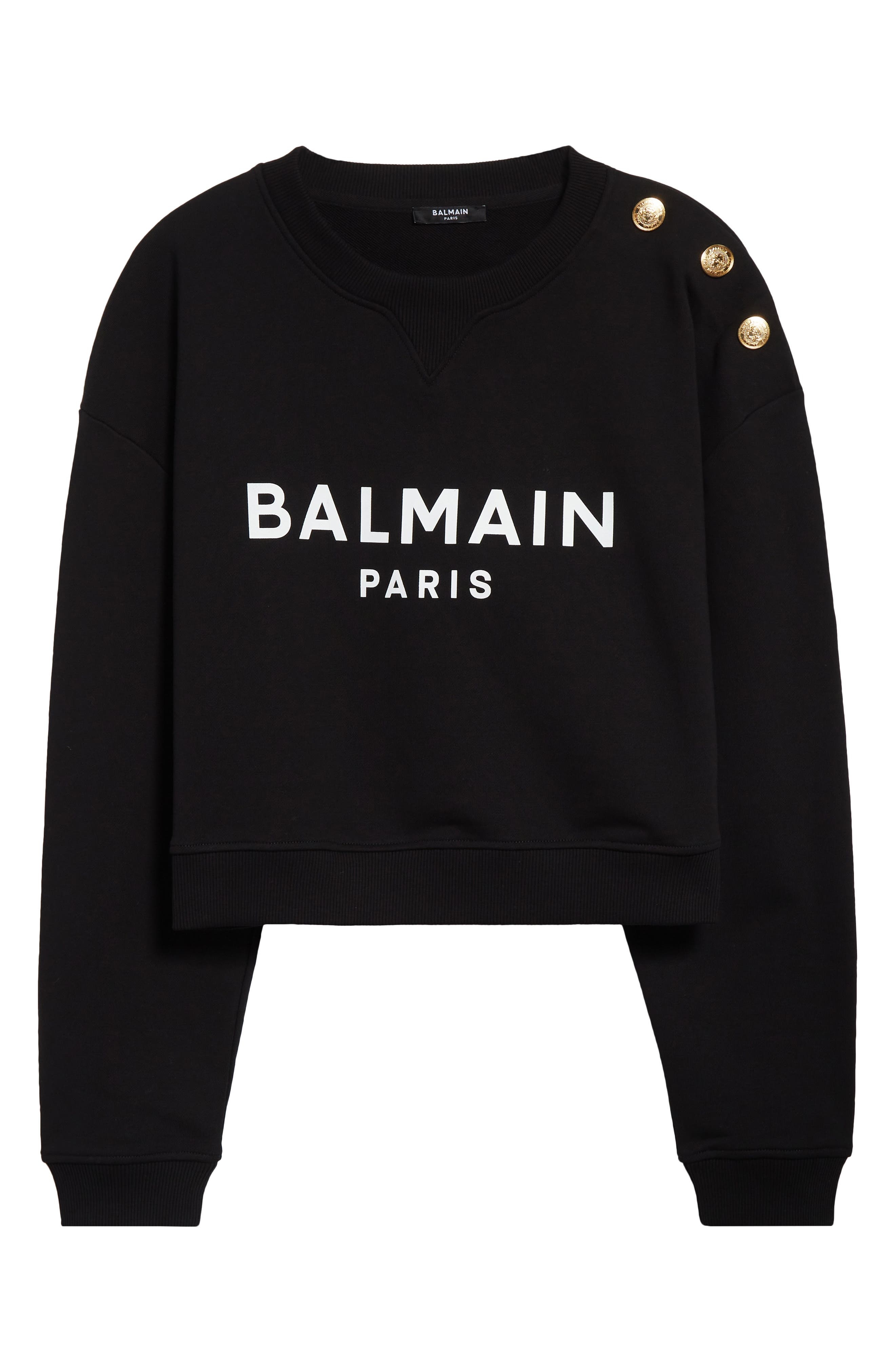 Balmain Crop Logo Graphic Sweatshirt in Eab Black/White at Nordstrom - 6