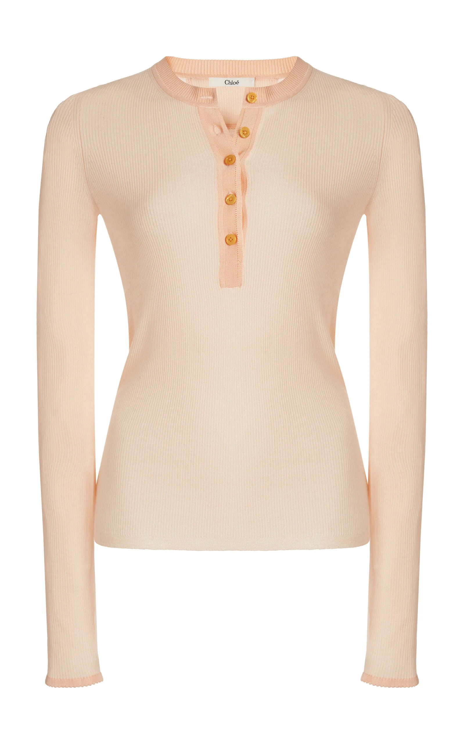 Fine-Knit Wool Henley Top orange - 1