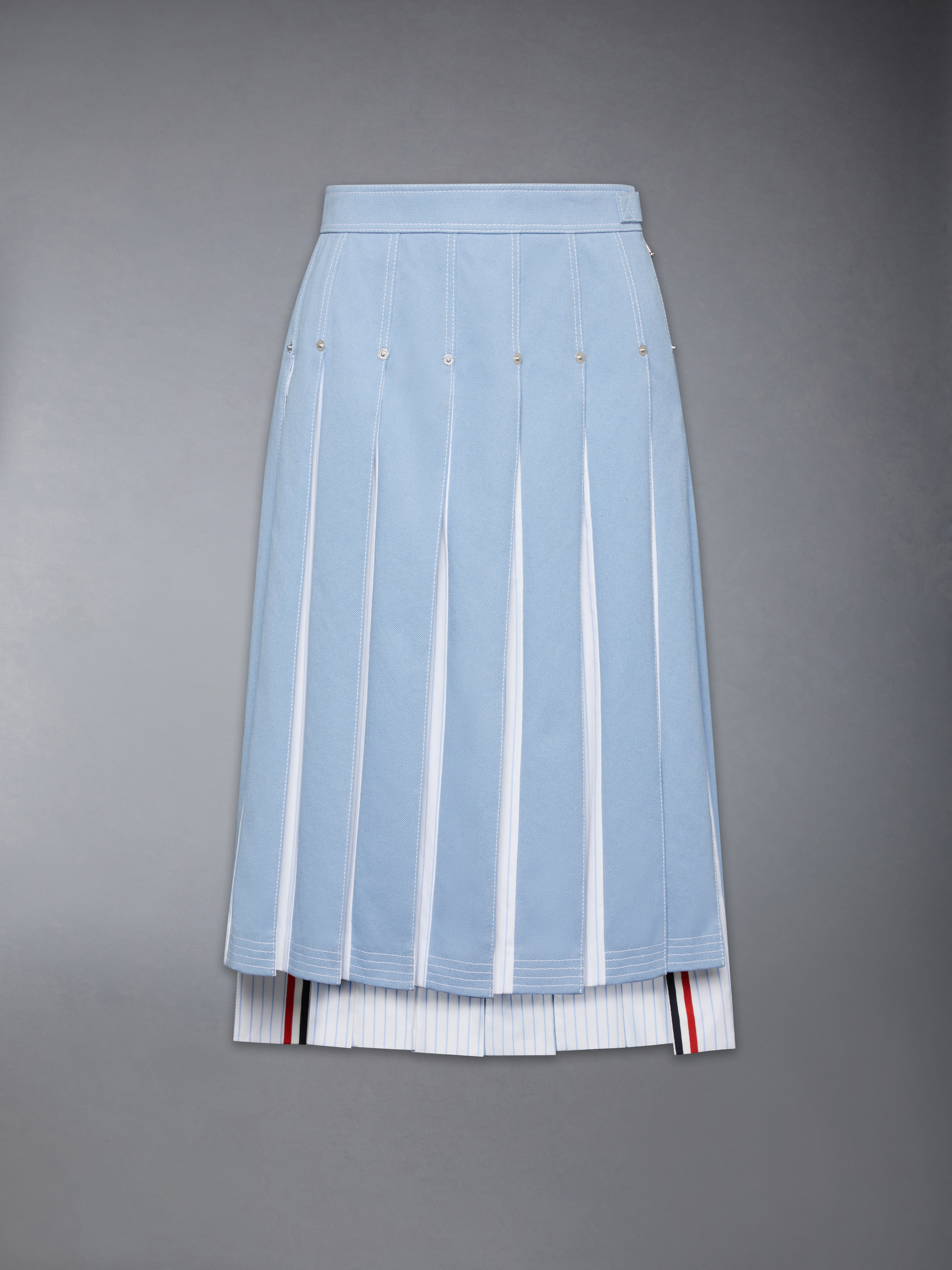 DENIM COMBO DROPPED BACK PLEATED SKIRT - 1