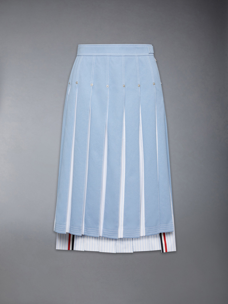 DENIM COMBO DROPPED BACK PLEATED SKIRT 1